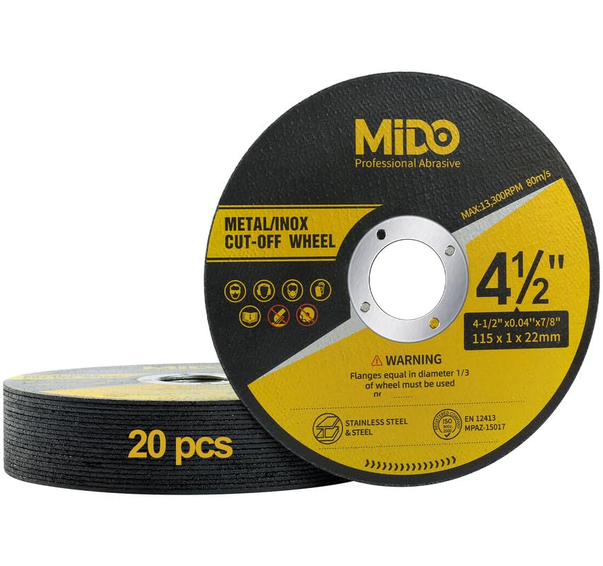 MIDO Professional Abrasive Cut Off Wheels 20-pack 115 mm Ultra Thin 1mm Metal Cu...