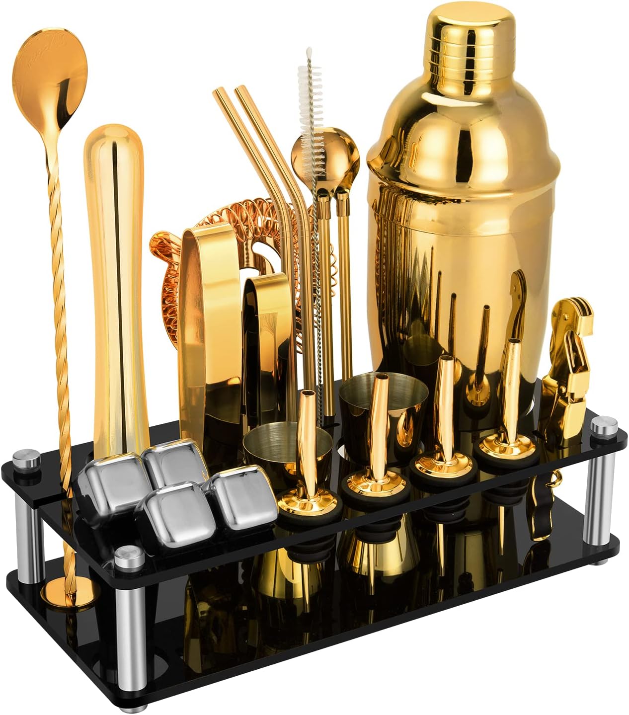 KinGrow 23 Piece Cocktail Shaker, Special Bartender Kit with Acrylic Stand, Inno...