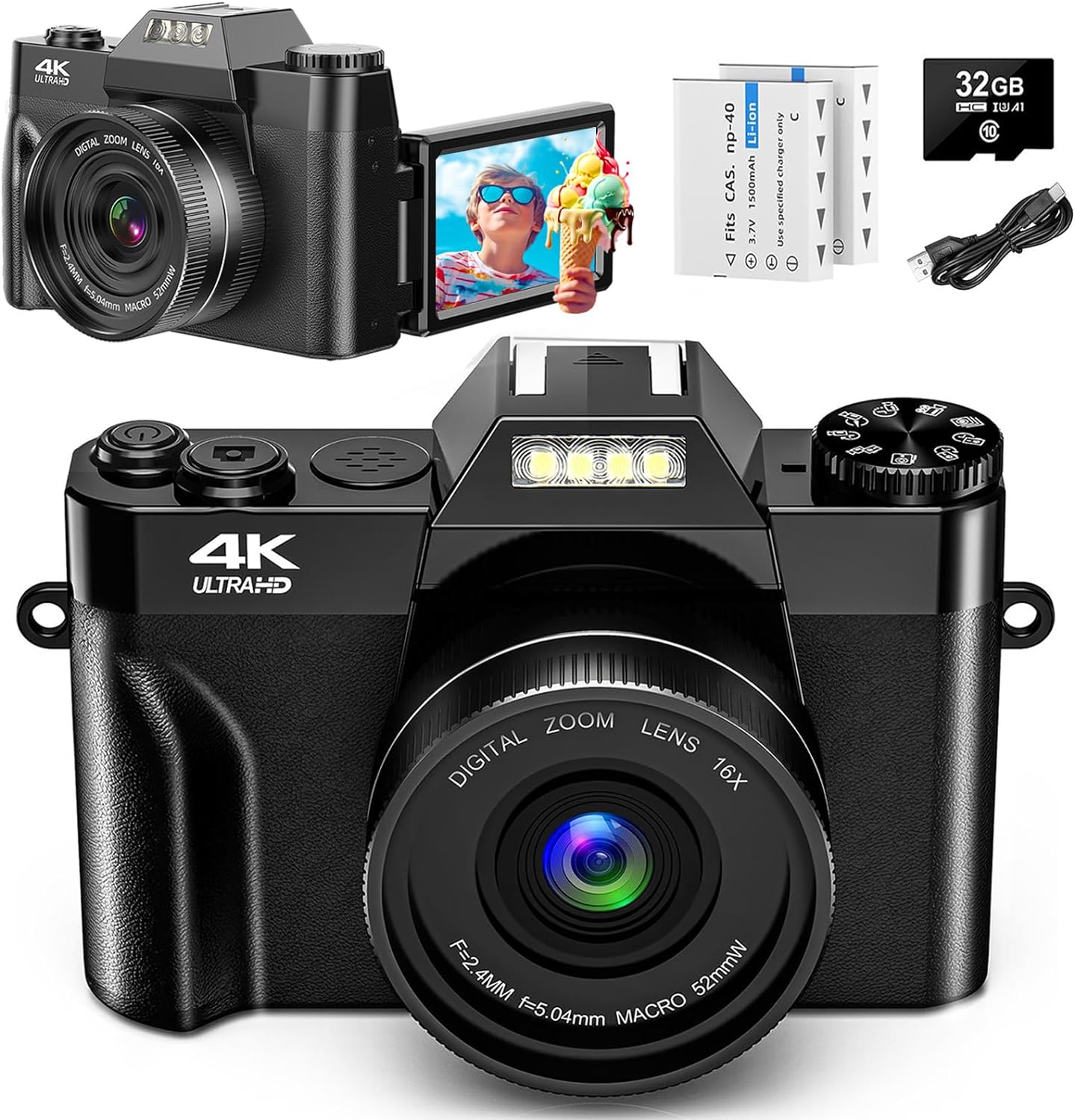 Digital Camera, Innovative 4K 56MP UHD Vlogging Camera with 3'' 180° Flip Screen...