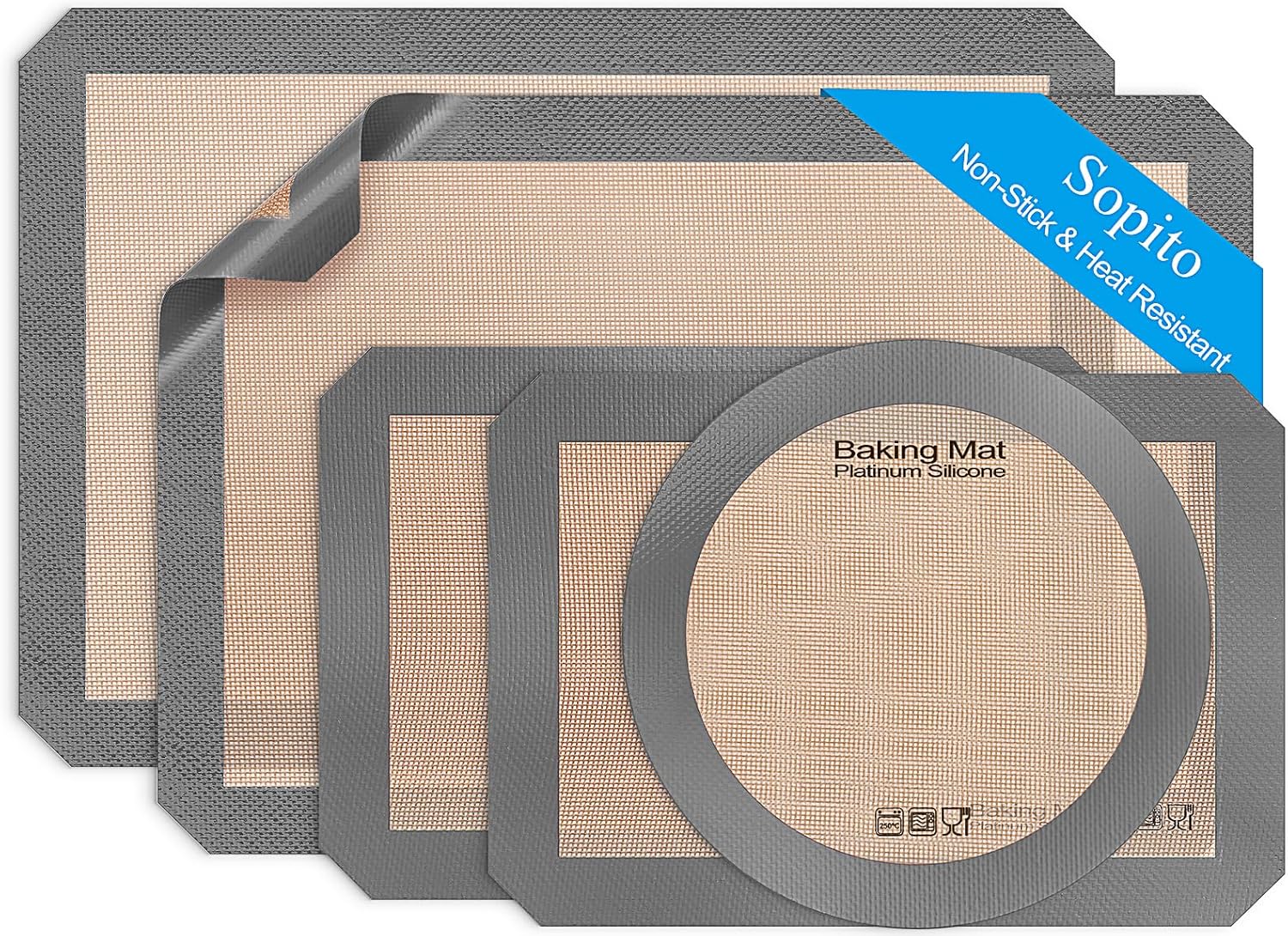 Silicone Baking Mat, Sopito Set of 5 Non Stick Baking Mat Silicone Baking Sheets...