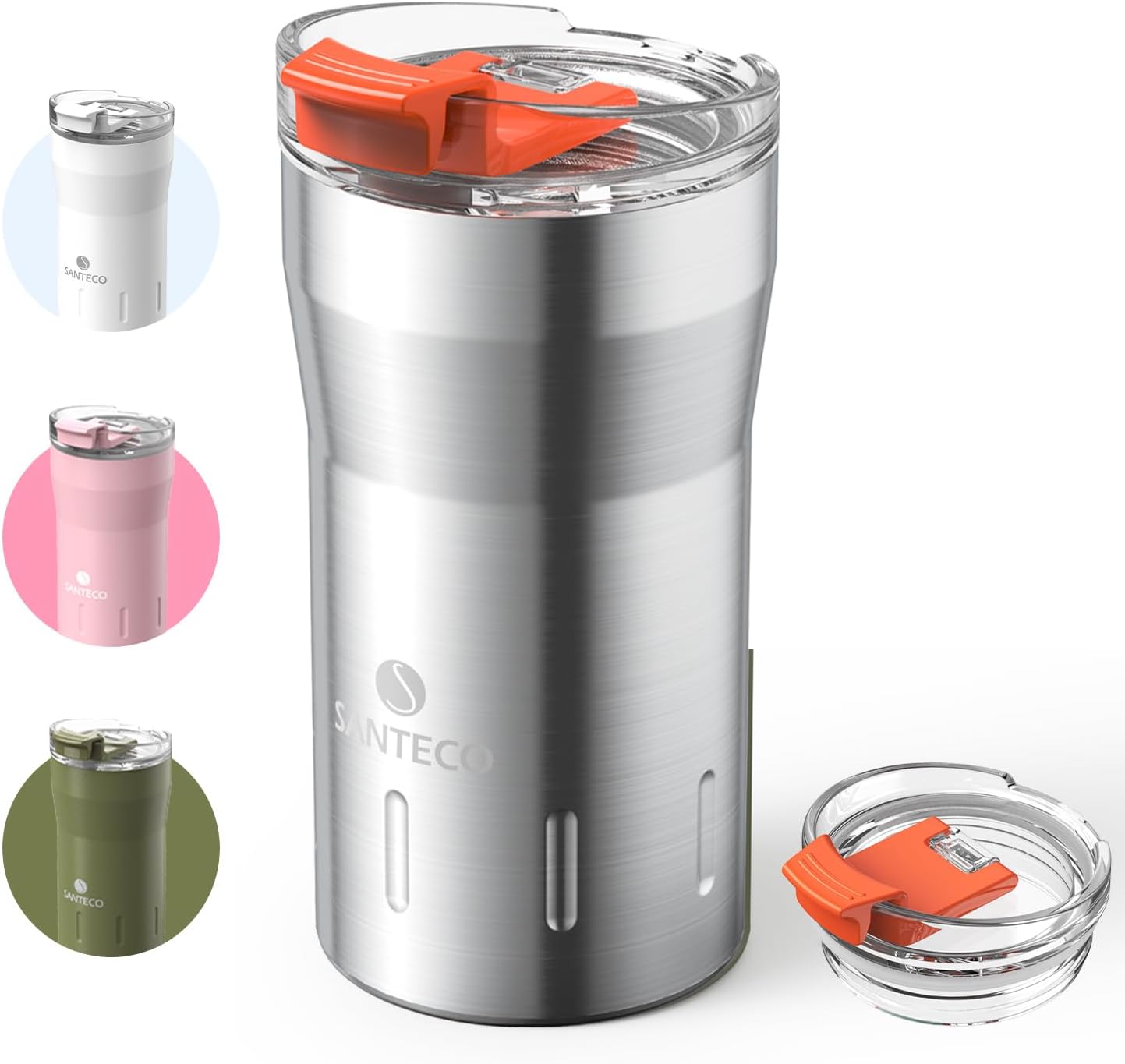 SANTECO Travel Coffee Mug 12 oz, Insulated Coffee Cups with Flip Lid, Stainless...
