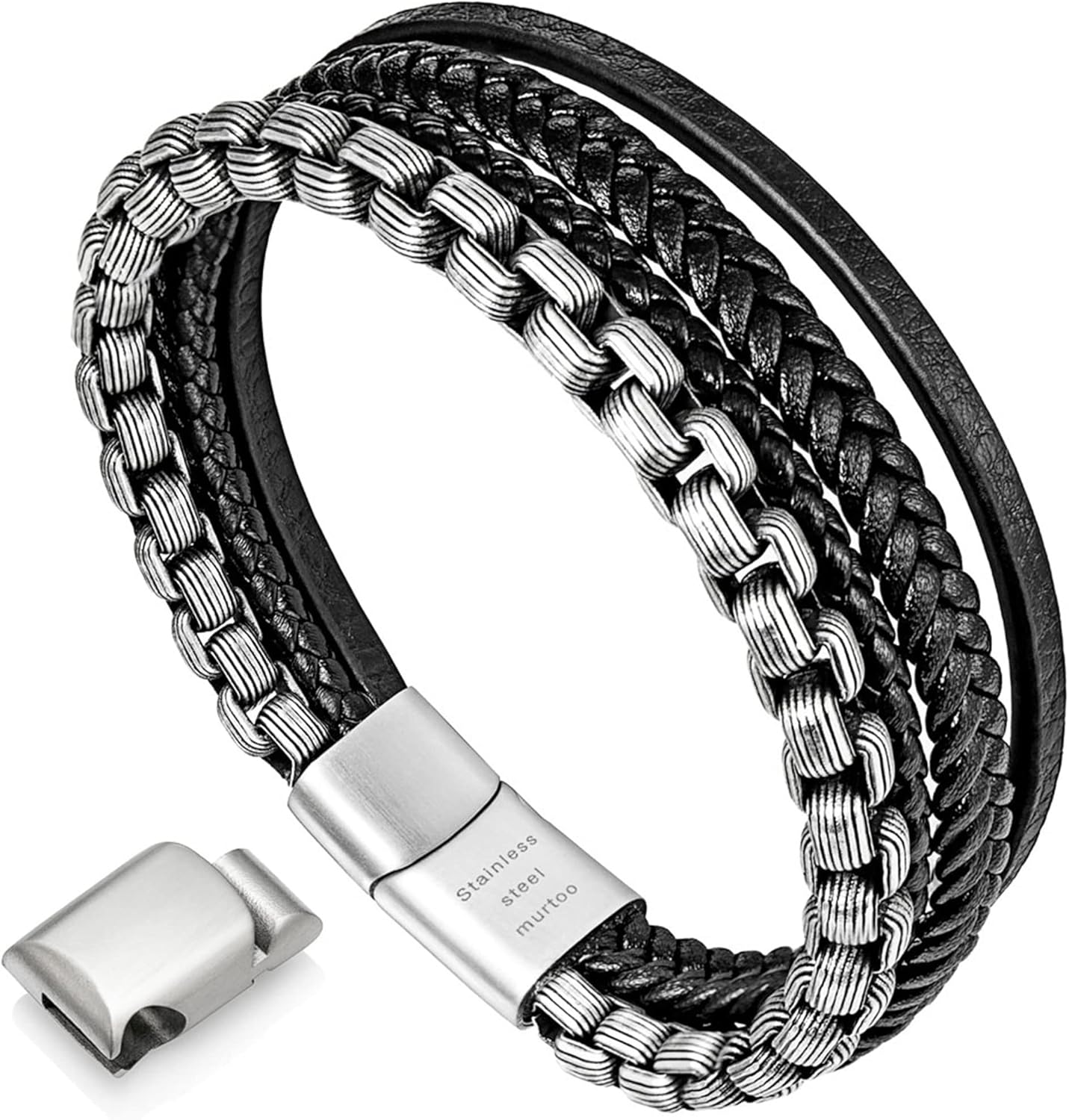 Murtoo Mens Bracelet, Special Leather Bracelet for Men, Unique Bracelet with Sta...
