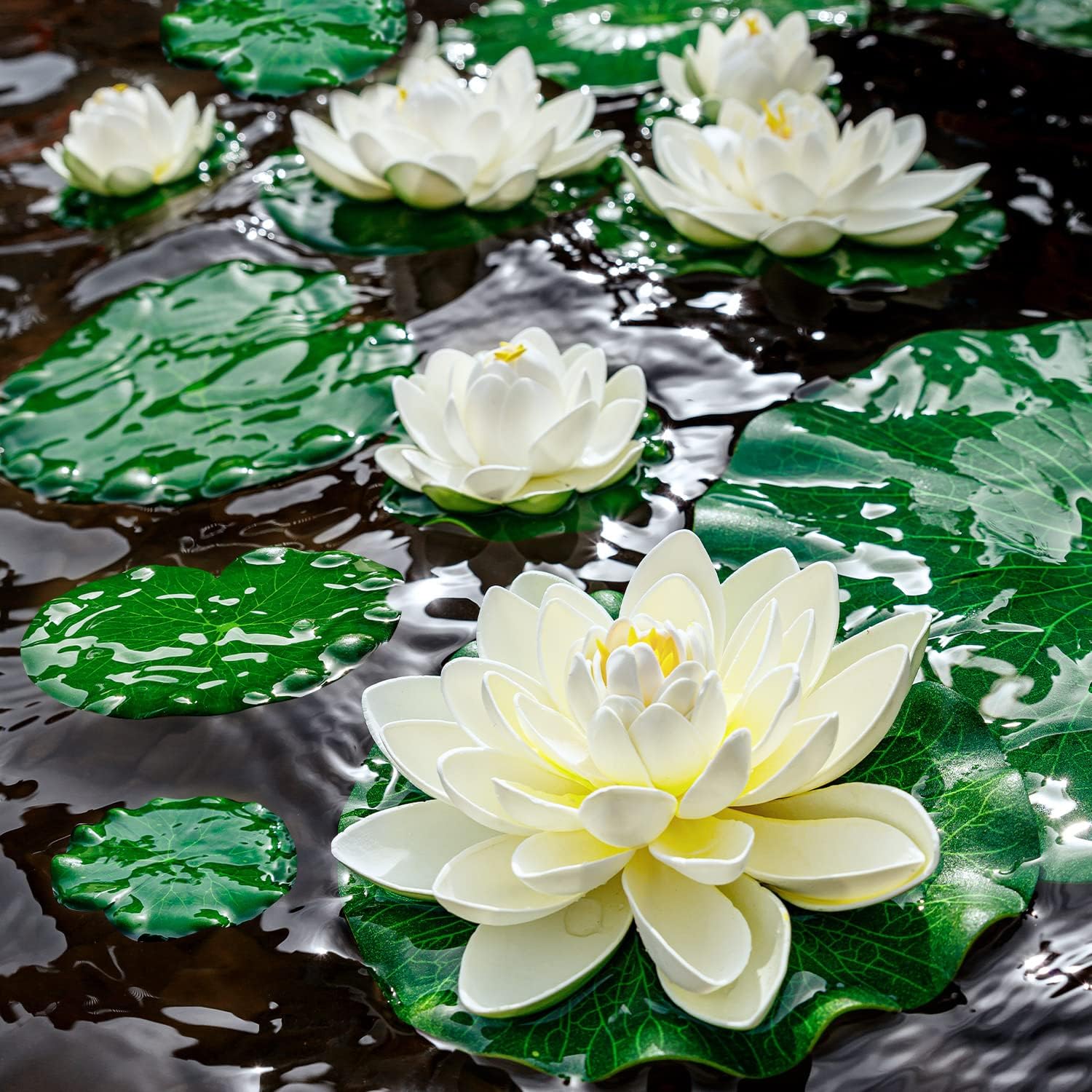 FFNIU Lily Pad for Ponds, 9 PCS Artificial Lotus, Realistic Water Floating Foam...