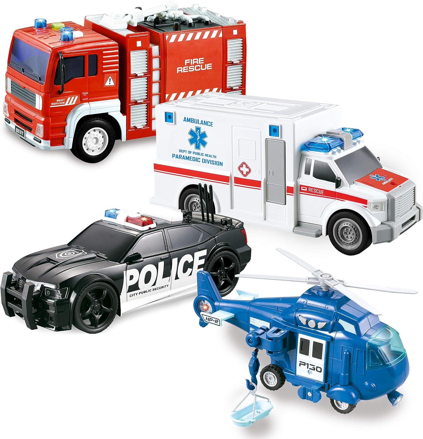 JOYIN 4 Pack City Hero Play Set, Special Friction Powered Vehicles Including Fir...