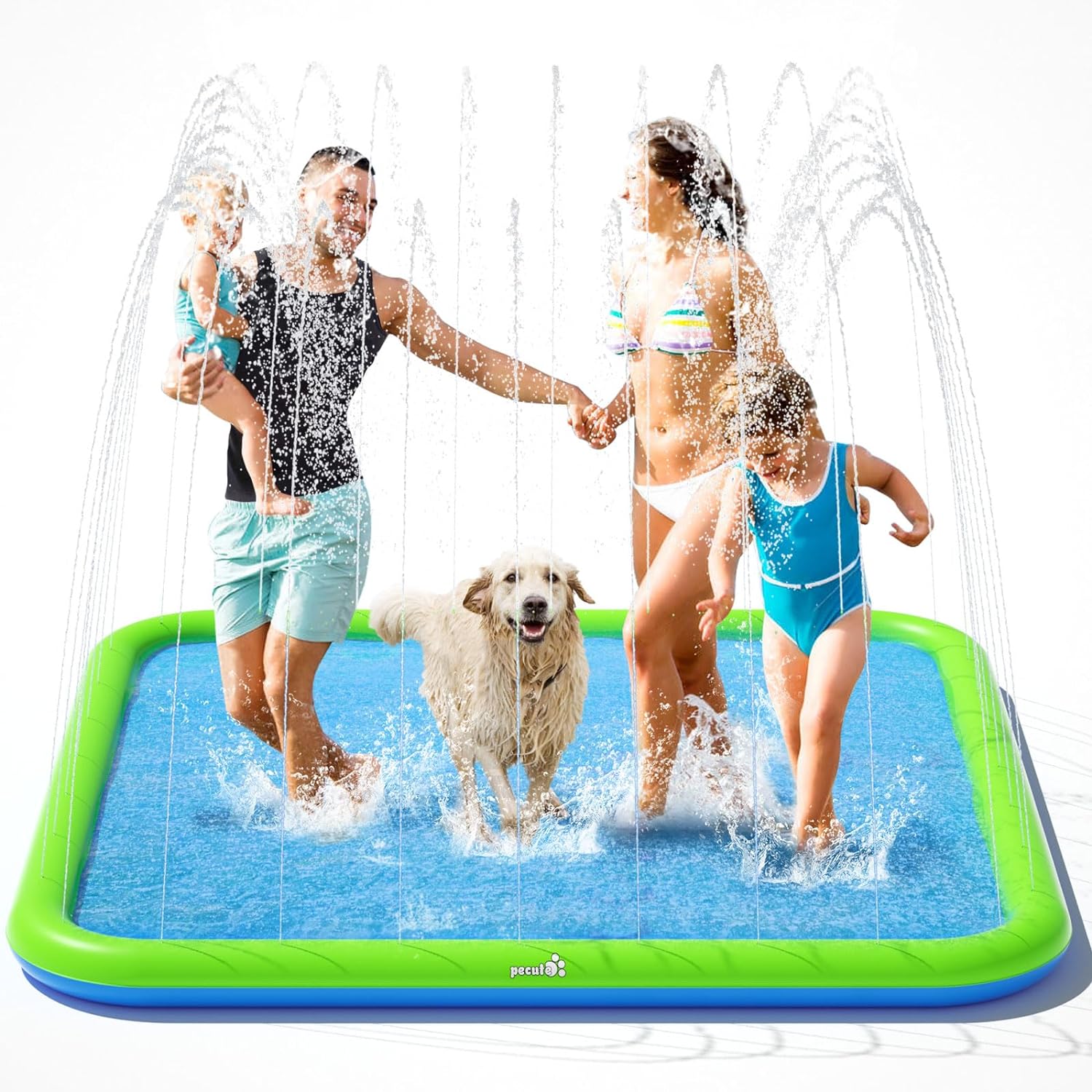 pecute Sprinkler Pad for Dogs & Kids - Square 170cm, Thickened Dog Splash Mat An...