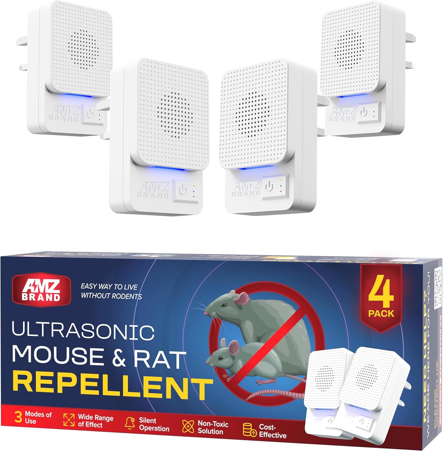 AMZ BRAND Ultrasonic Mouse Repellent 4 Pack - Indo...