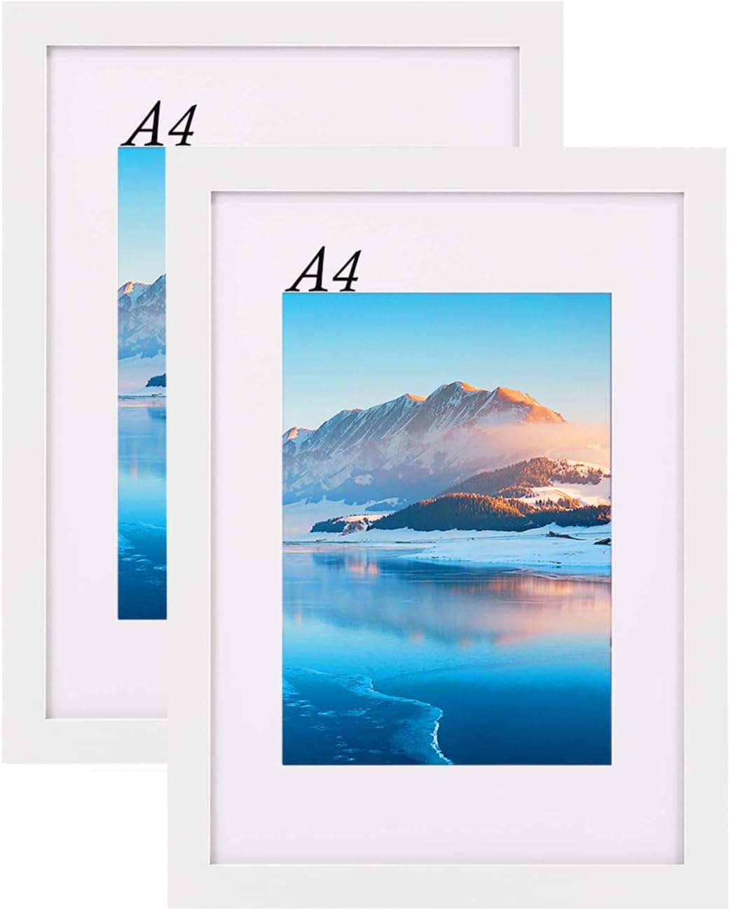 A4 Frame 2 Pack, Special A4 Photo Frames 21x30 cm Wooden, High-Quality White Pic...