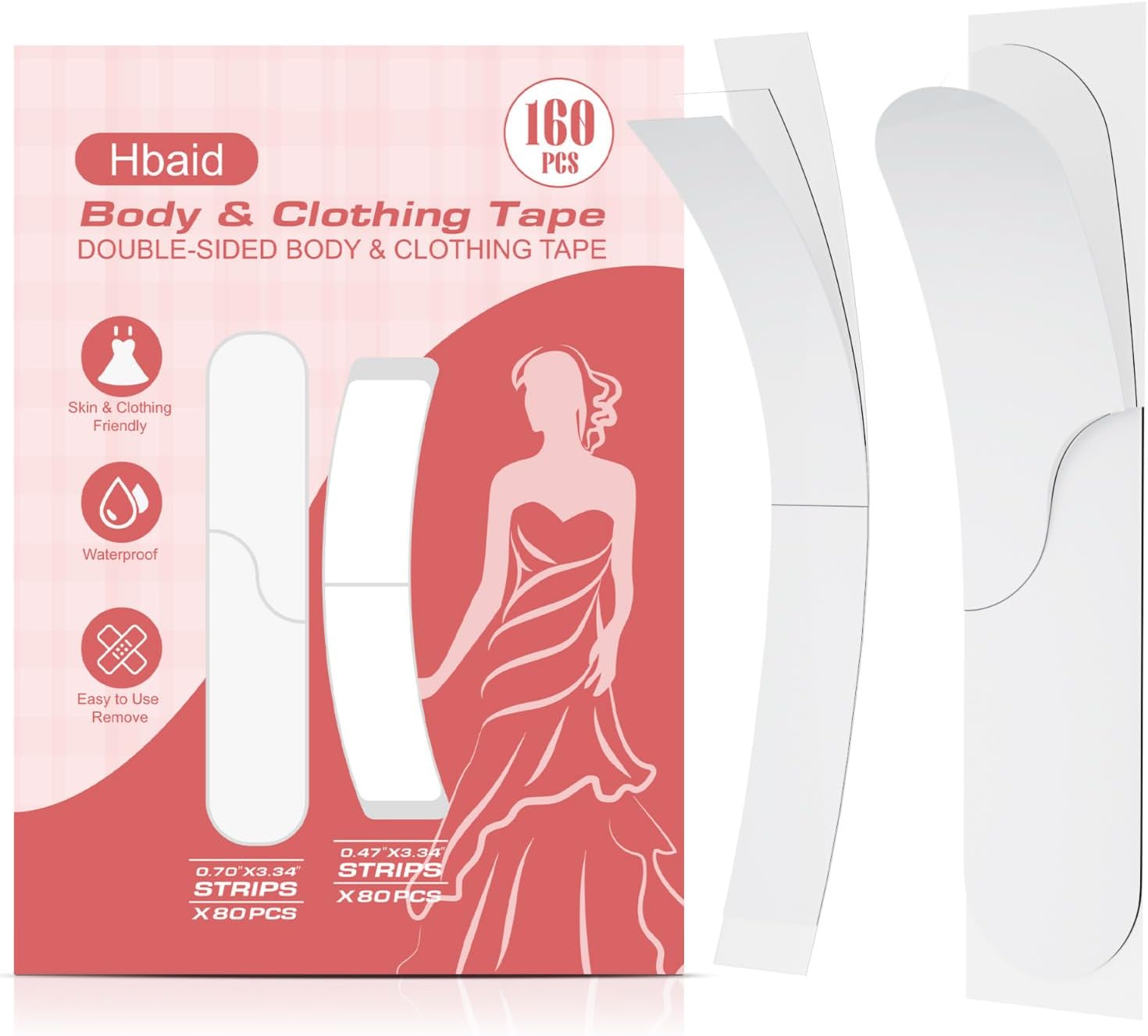 Hbaid Double Sided Body Tape and Clothing Tape(160 Pack), Transparent Fashion Ta...