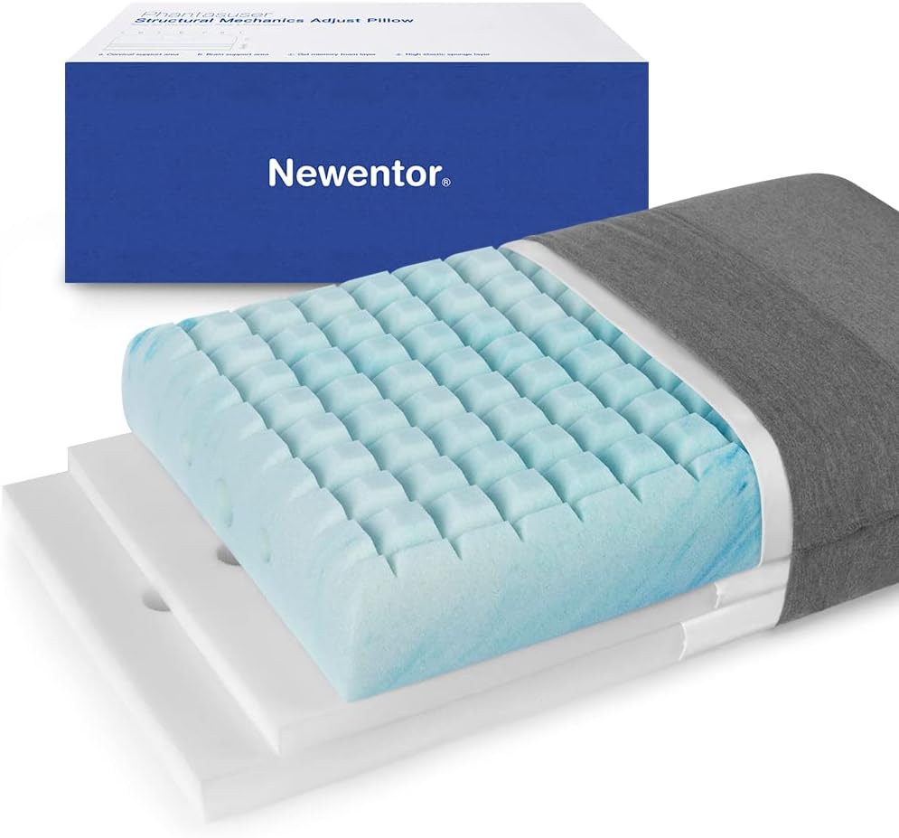 Newentor Adjustable Memory Foam Pillow - Side Sleeper Pillow - Adjustable Height...