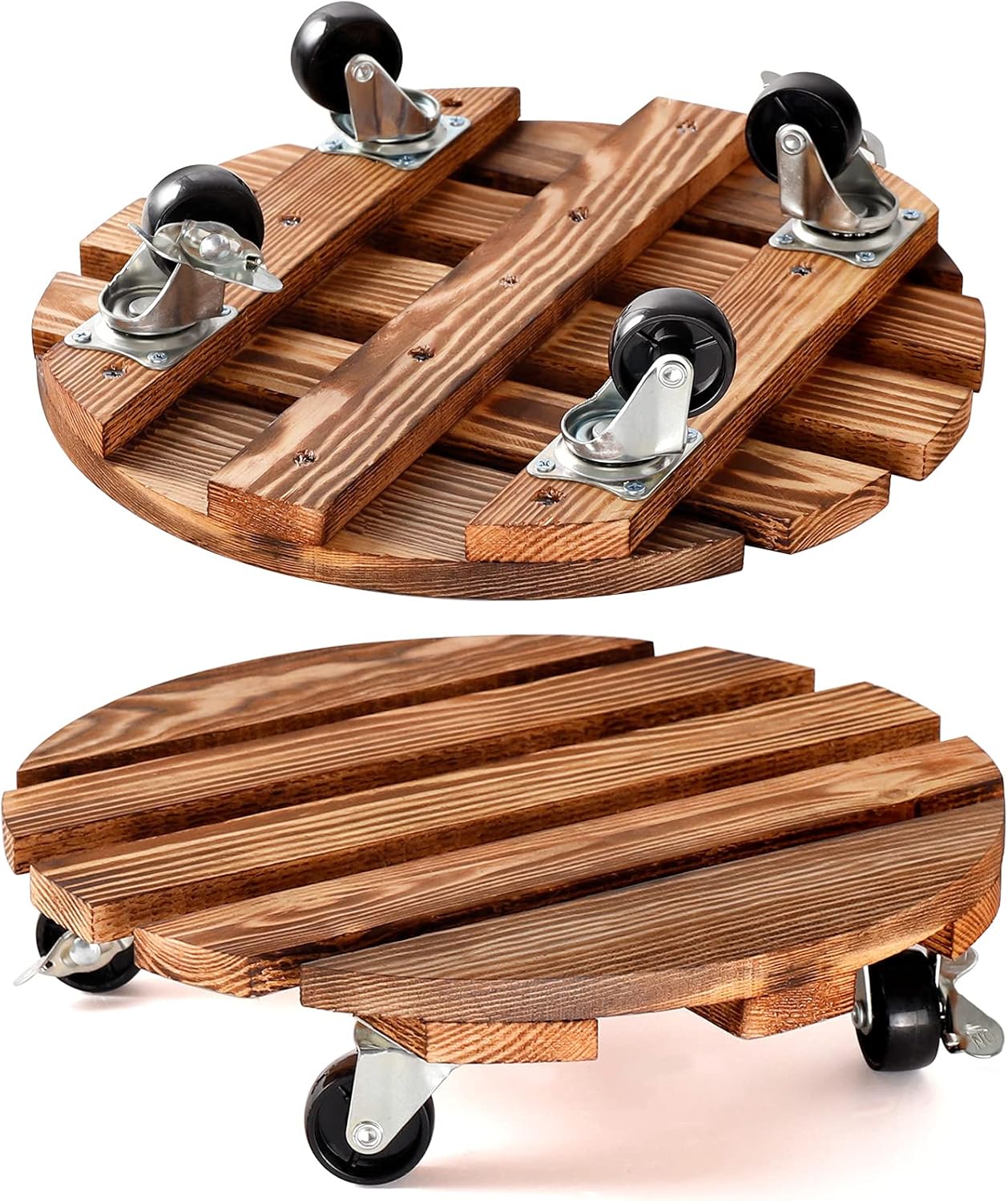 PETSUPS 2 Pack Plant Caddy Wooden Plant Stand with...