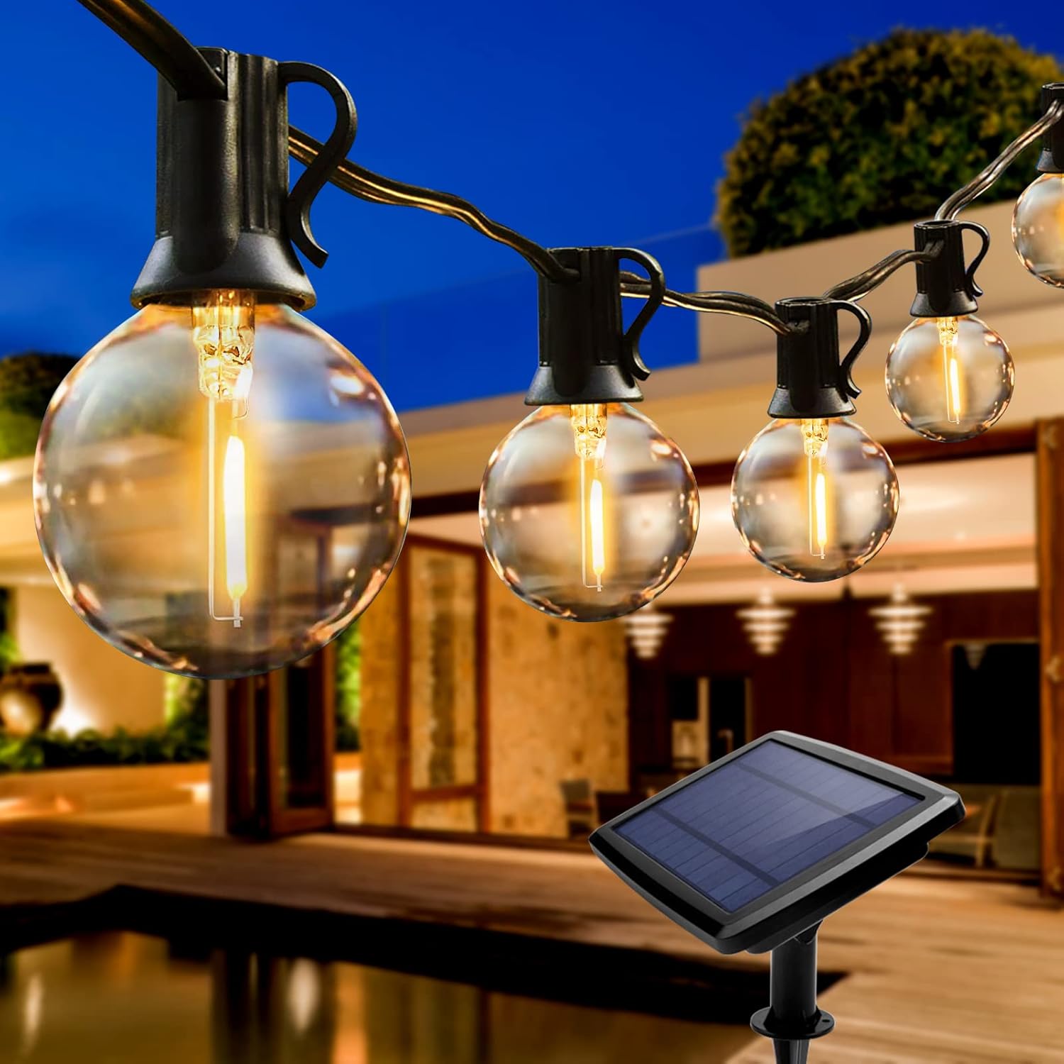 Solar String Lights Outdoor, 25ft/7.6m Waterproof Festoon Lights Outdoor with 25...