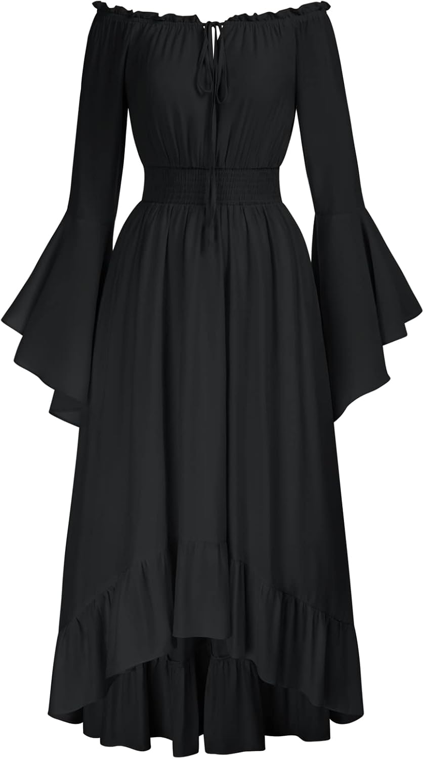 SCARLET DARKNESS Women Renaissance High-Lo Dress Long Sleeve Off Shoulder Vintag...