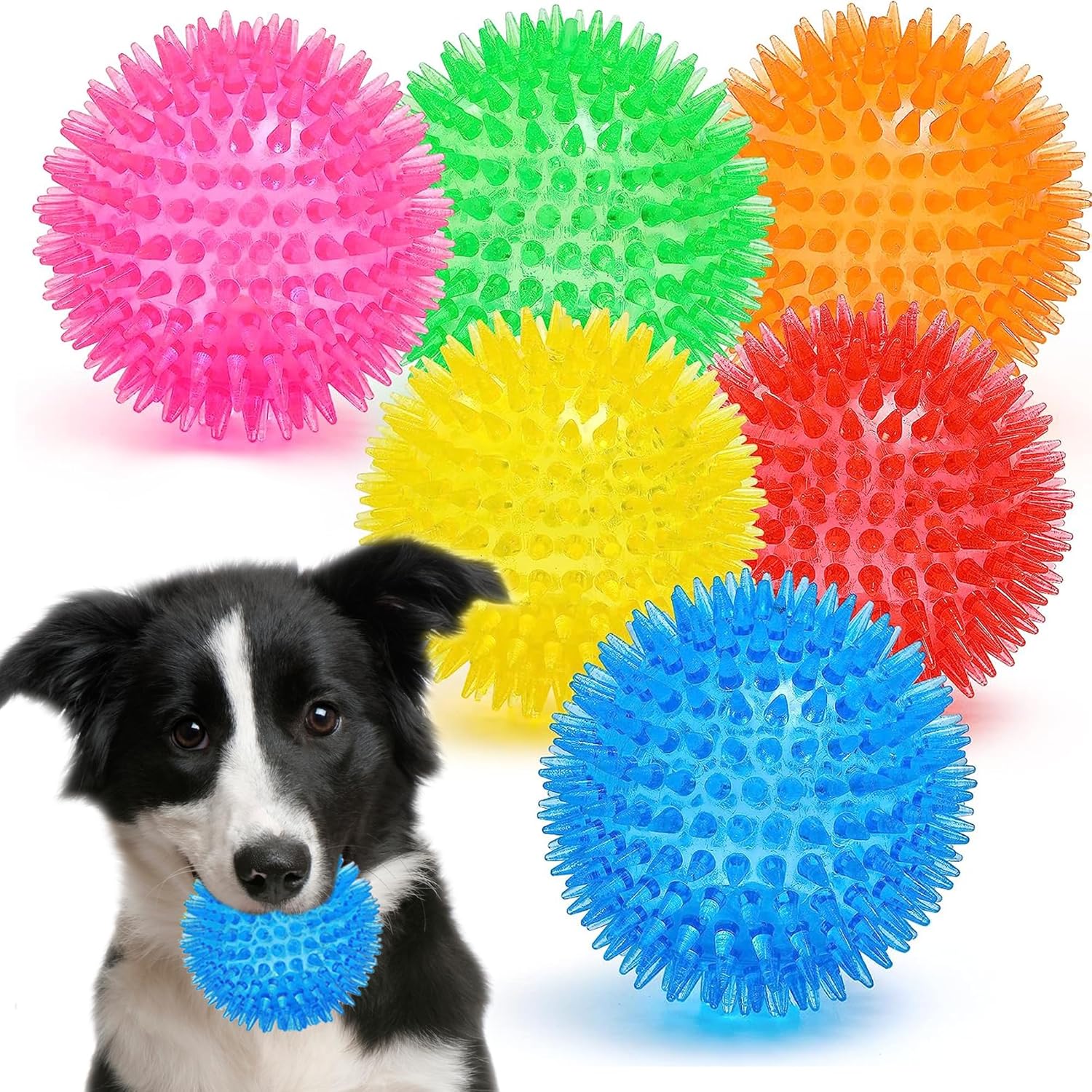Ousiya Squeaky Dog Balls, 6-PACK 9cm Big Spiky Dog Balls, Dog Squeaky Balls Spik...