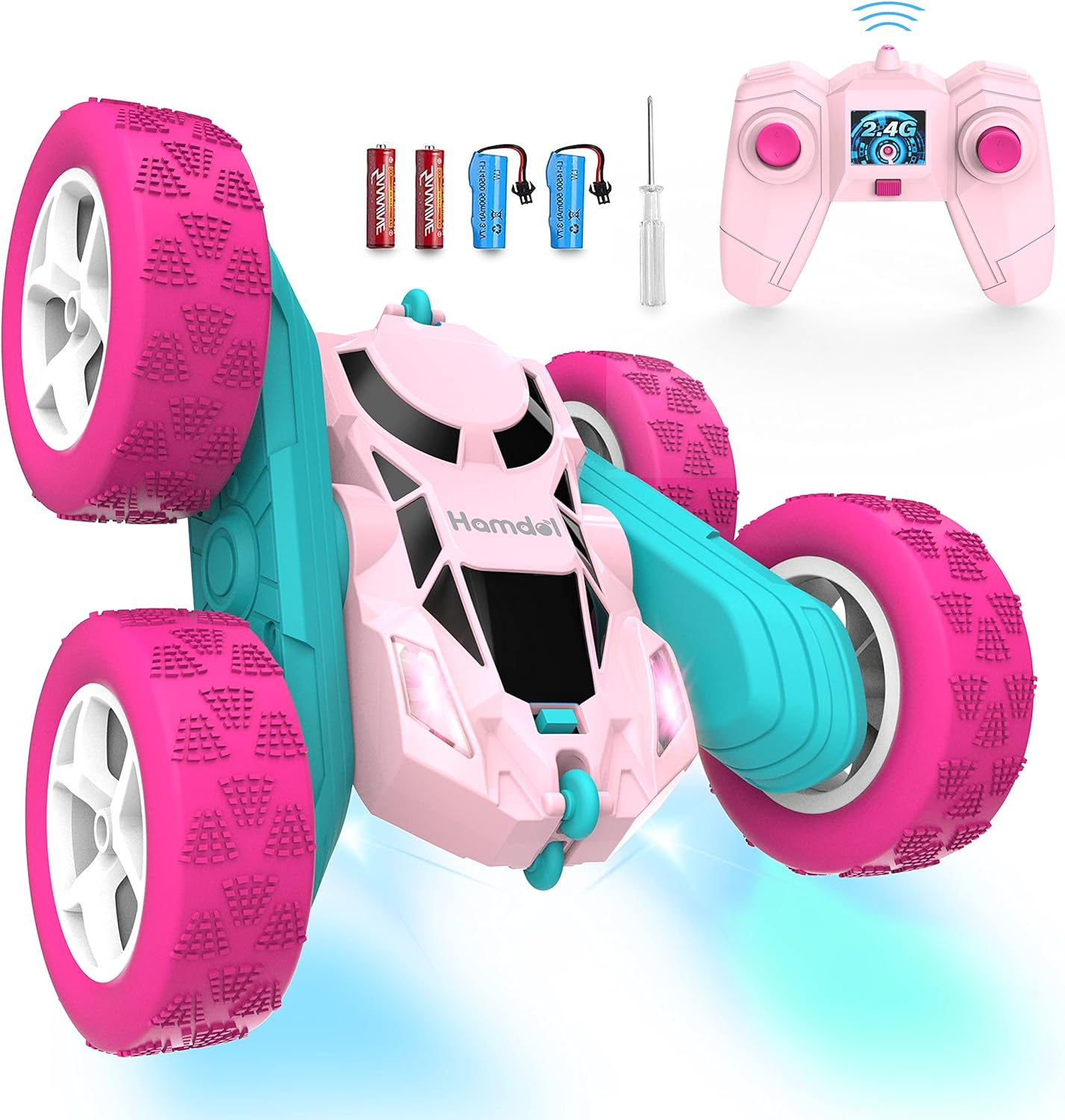 Remote Control Car for Girls Pink RC Car Double Sided 360°Flip Stunt Car with He...