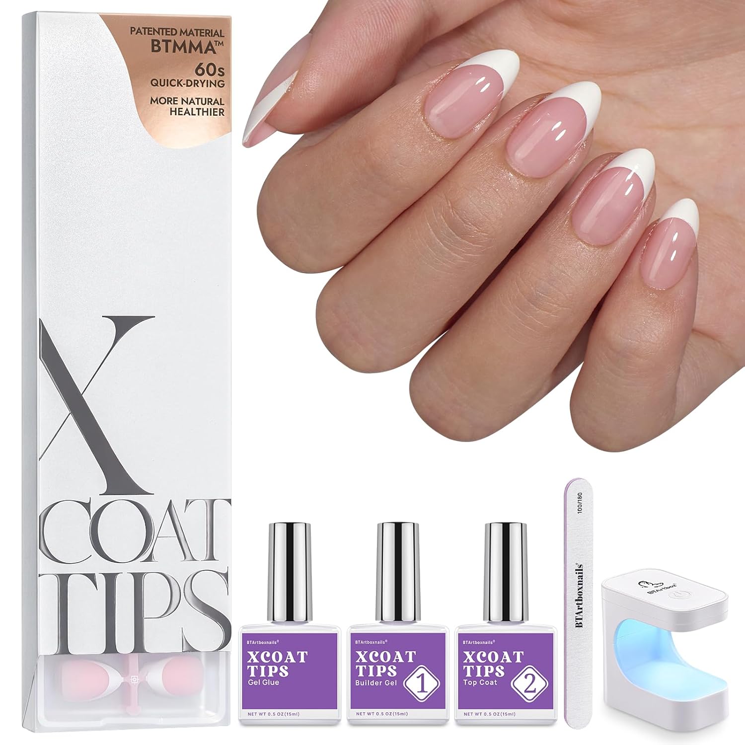 btartboxnails XCOATTIPS French Nail Tips - Short Almond Nail Tips with Nail Gel,...