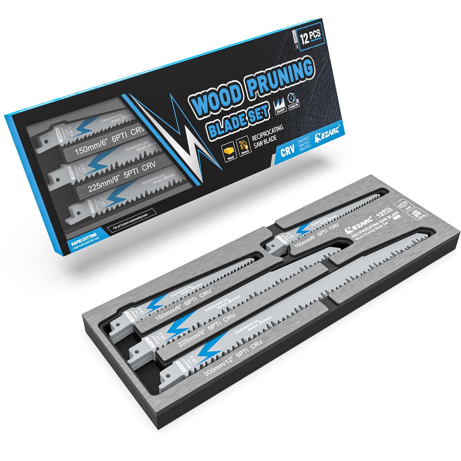 EZARC 12 Pieces Wood Pruning Reciprocating Saw Blade Set, Pruning Saw Blades for...