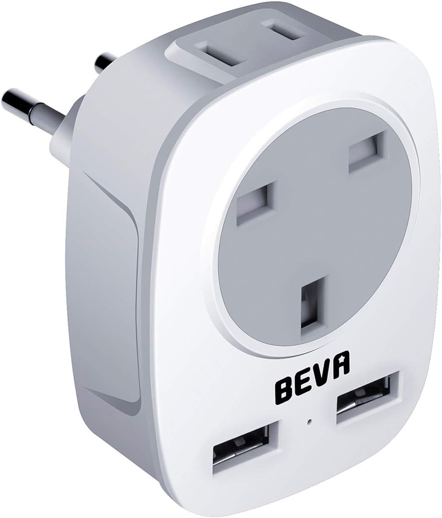 BEVA UK to EU European Plug Adapter, Europe Outlet Travel Adapter with 2 USB Por...
