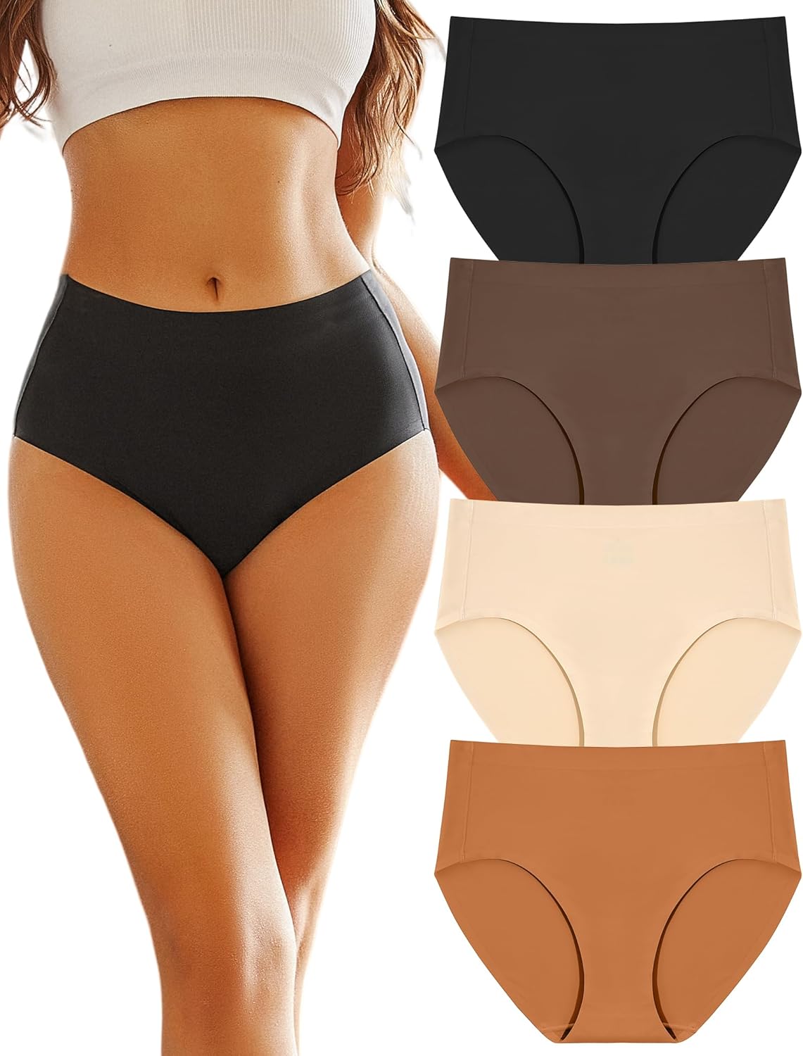 FINETOO Women's High Waisted Seamless Underwear Full Coverage Brief Ladies No Sh...