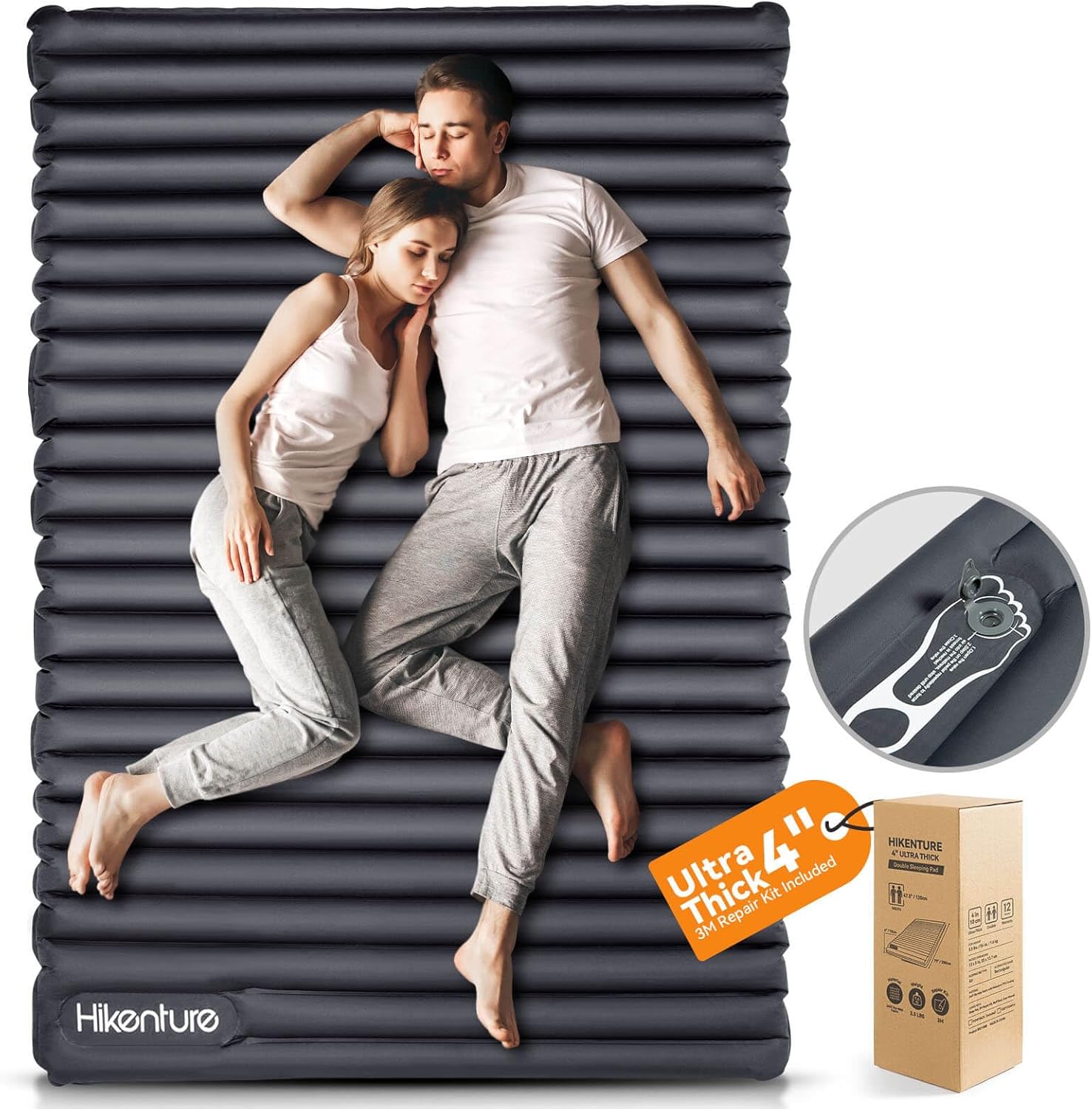 Hikenture Double Sleeping Pad, Special 4" Extra-Thick Camping Mattress, Innovati...