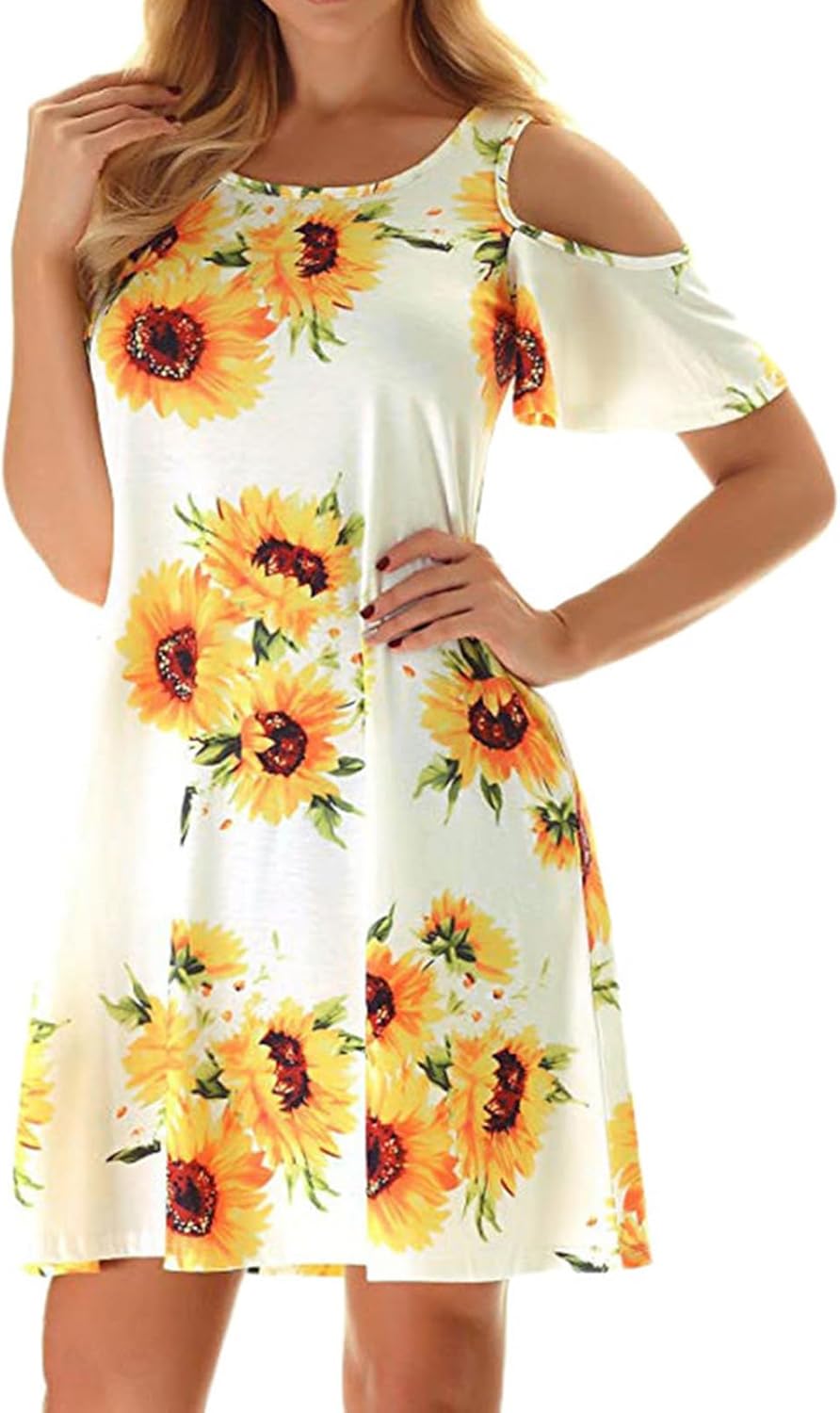 Misyula Women's Summer Dress, Special Cold Shoulder T-Shirt Dress with Pockets,...