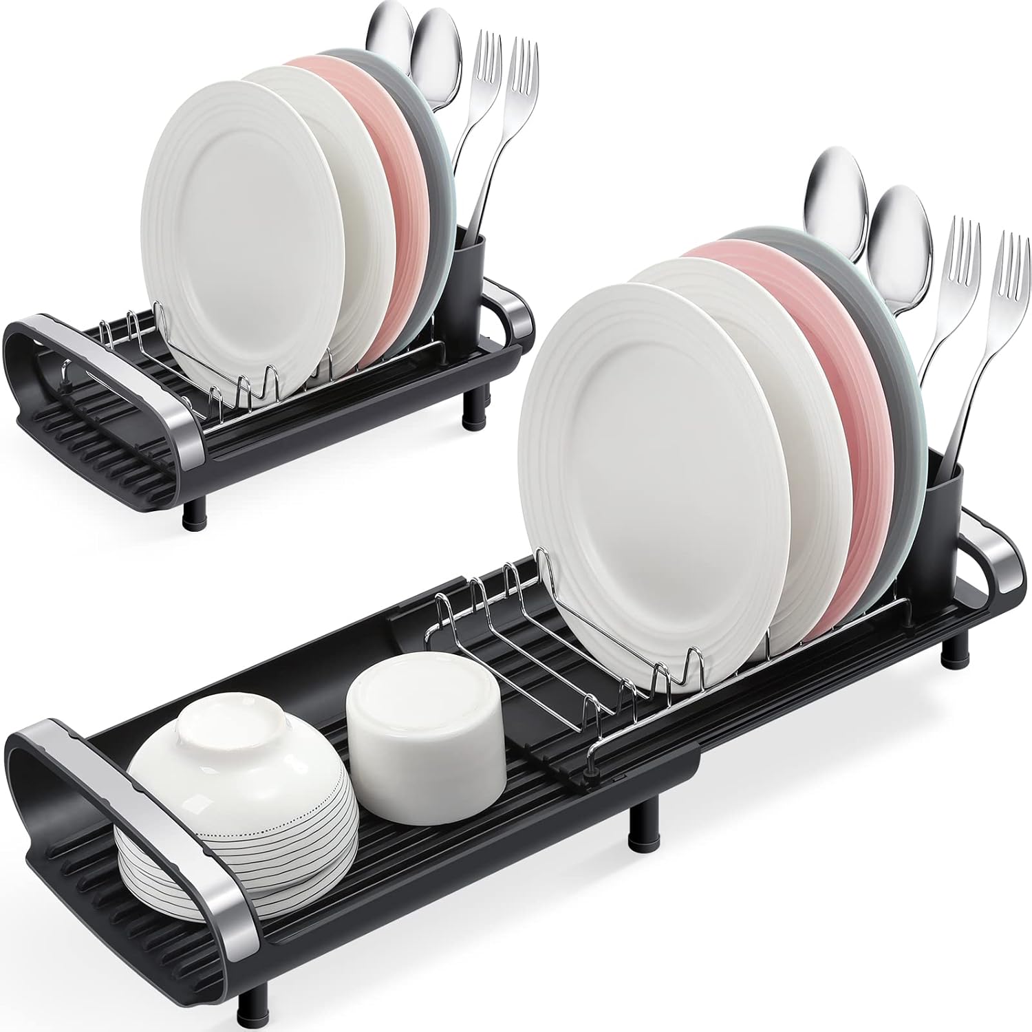 TOOLF Expandable Dish Rack, Compact Dish Drainer, Stainless Steel Dish Drying Ra...