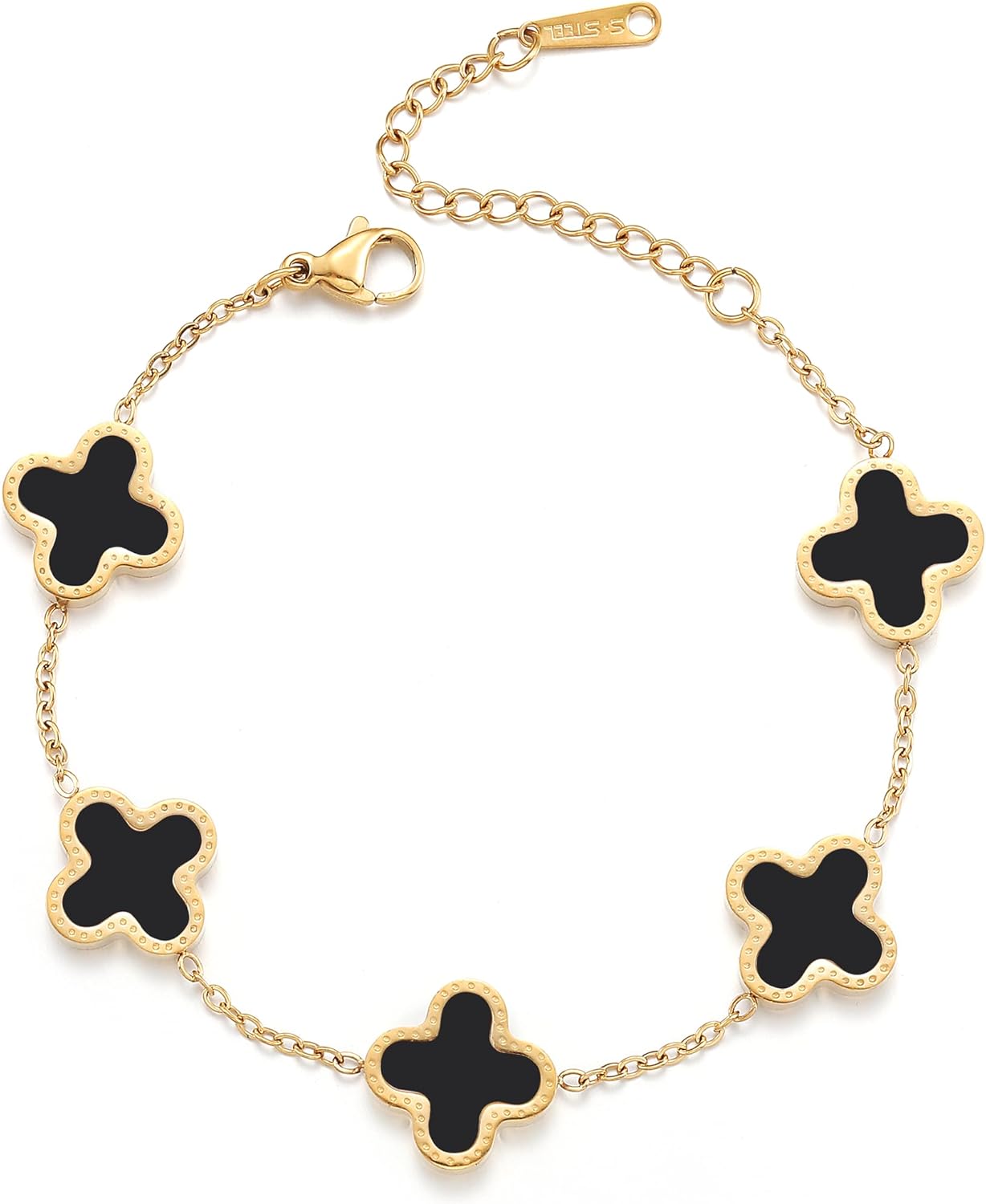 18K Gold Plated Clover Lucky Bracelet for Women White/Black/Red/Green Bracelets...