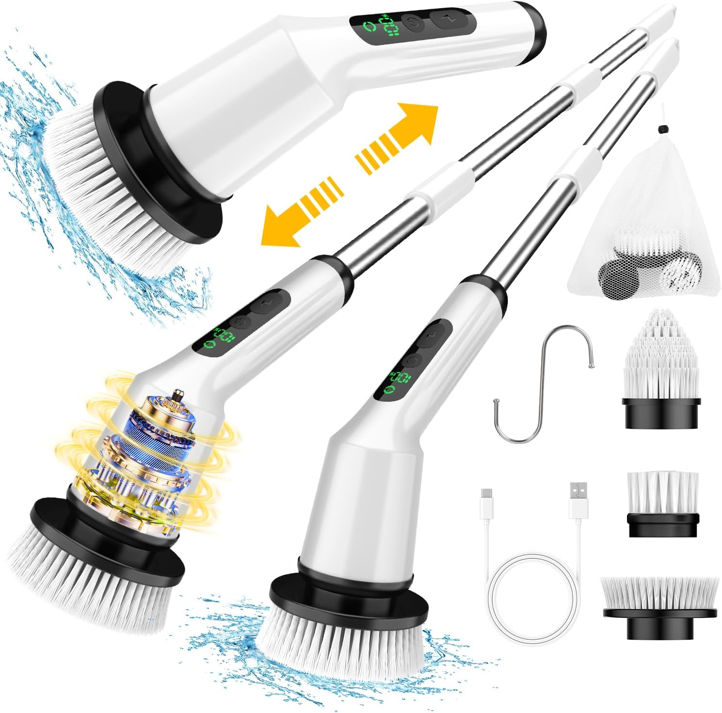 Electric Spin Scrubber, Shower Scrubber with Extendable 53.3'' Arm | Dual-Speed,...