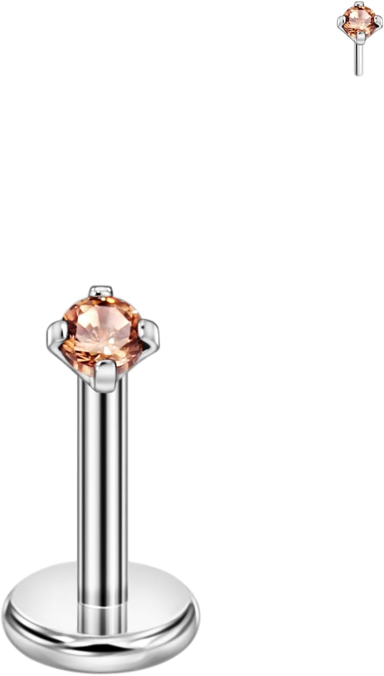 FANSING Single 316L Surgical Steel Threadless Labret Stud with CZ for Nose Carti...