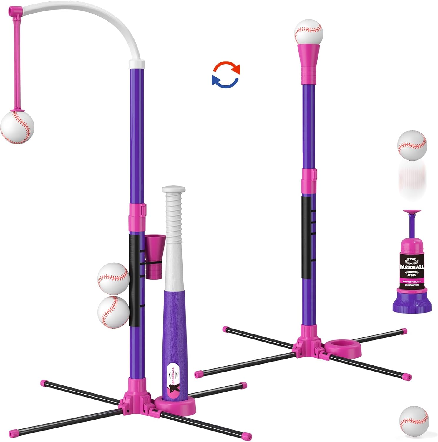 Baseball Set - 3 Ways to Play, Adjustable Height, Easy to Assemble, Safe & Sturd...