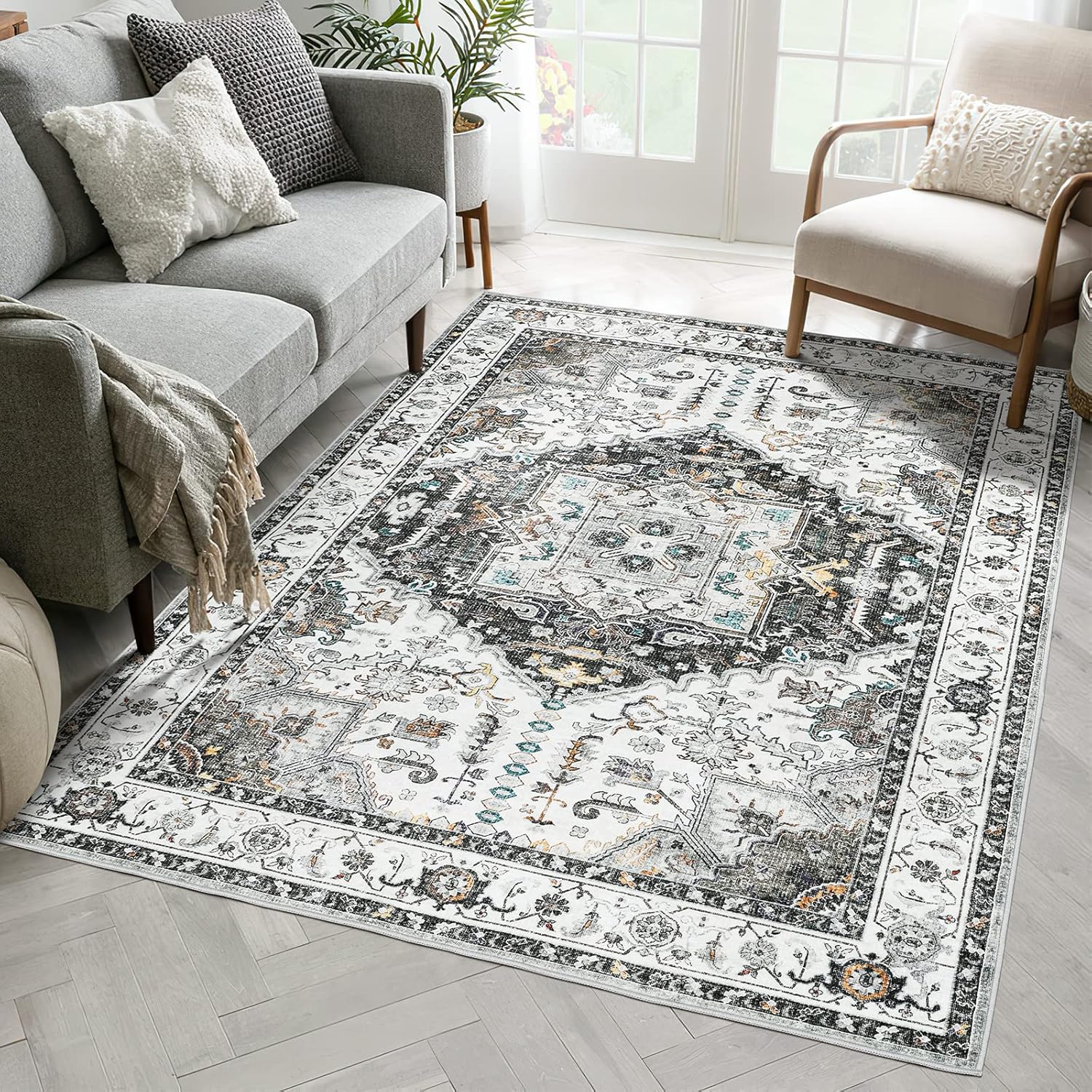 5x7 Area Rugs-Stain Resistant Washable Rugs for Li...