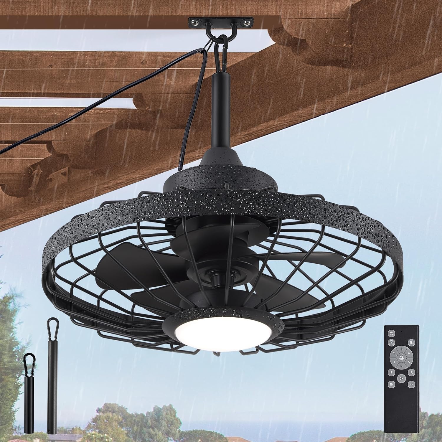 LEDIARY 20" Outdoor Ceiling Fans with Lights and Remote Control, Waterproof Cage...
