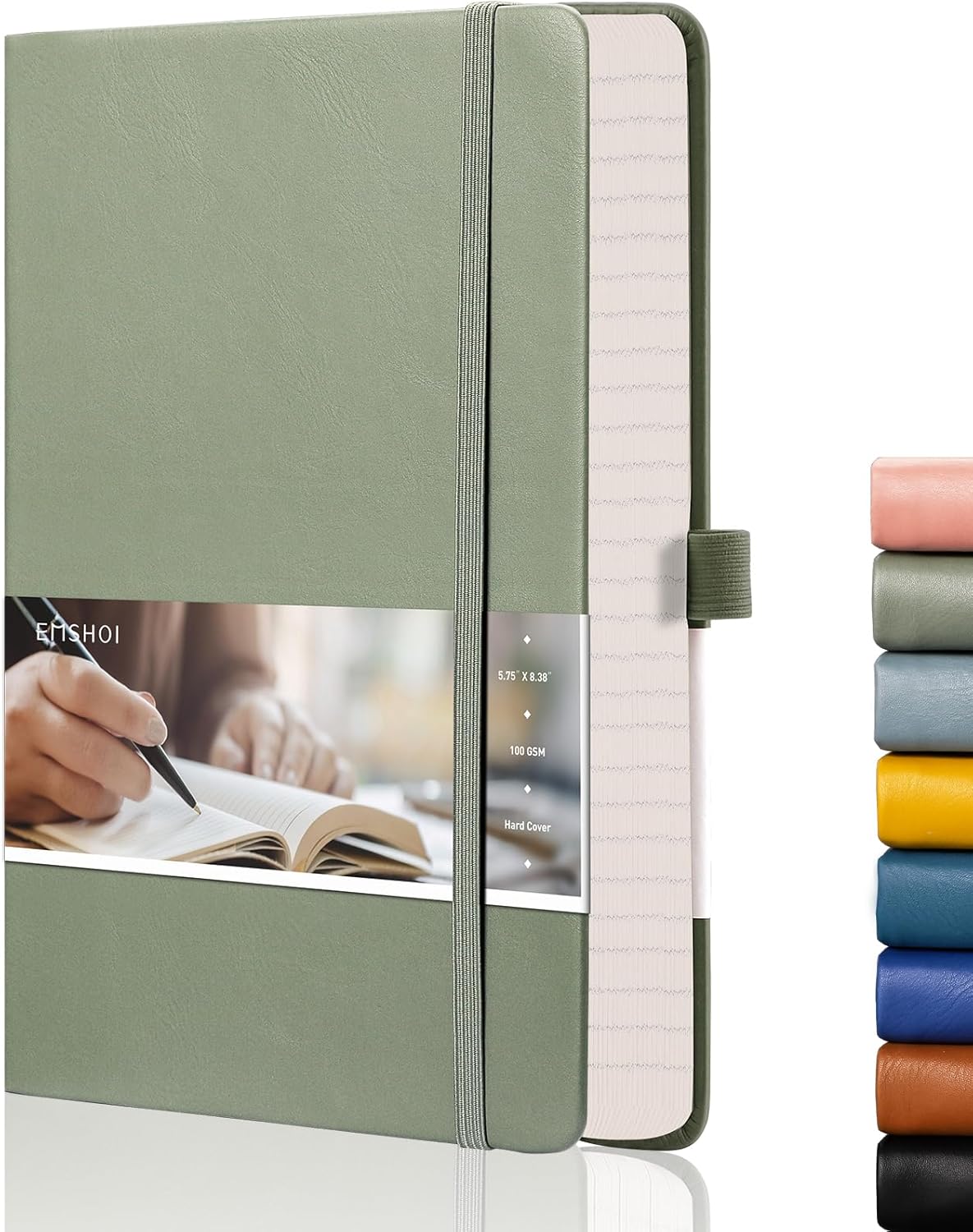 EMSHOI Lined Journal Notebook - 120gsm Thick Leather Journal with Sticky Notes,...