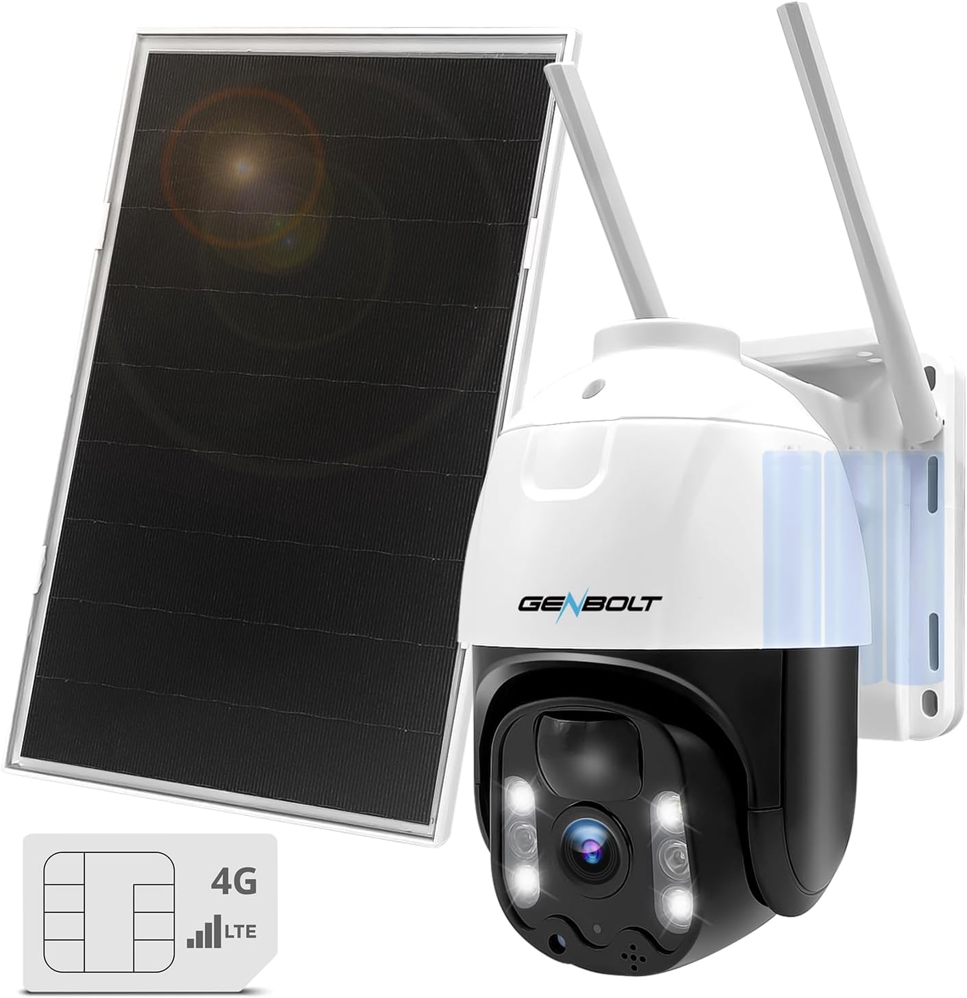 GENBOLT 4G LTE Solar Security Camera Outdoor Wireless, 2K 8W 15600mAh Battery Op...
