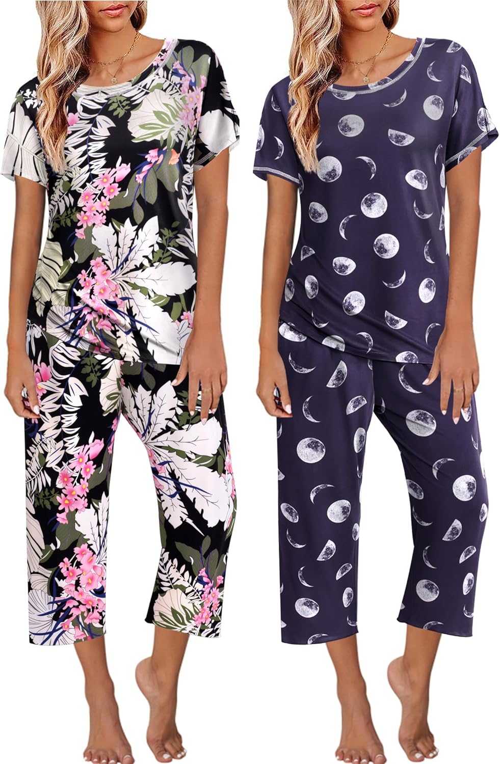 Ekouaer 2 Pack: Womens Pajamas Short Sleeve Sleepw...