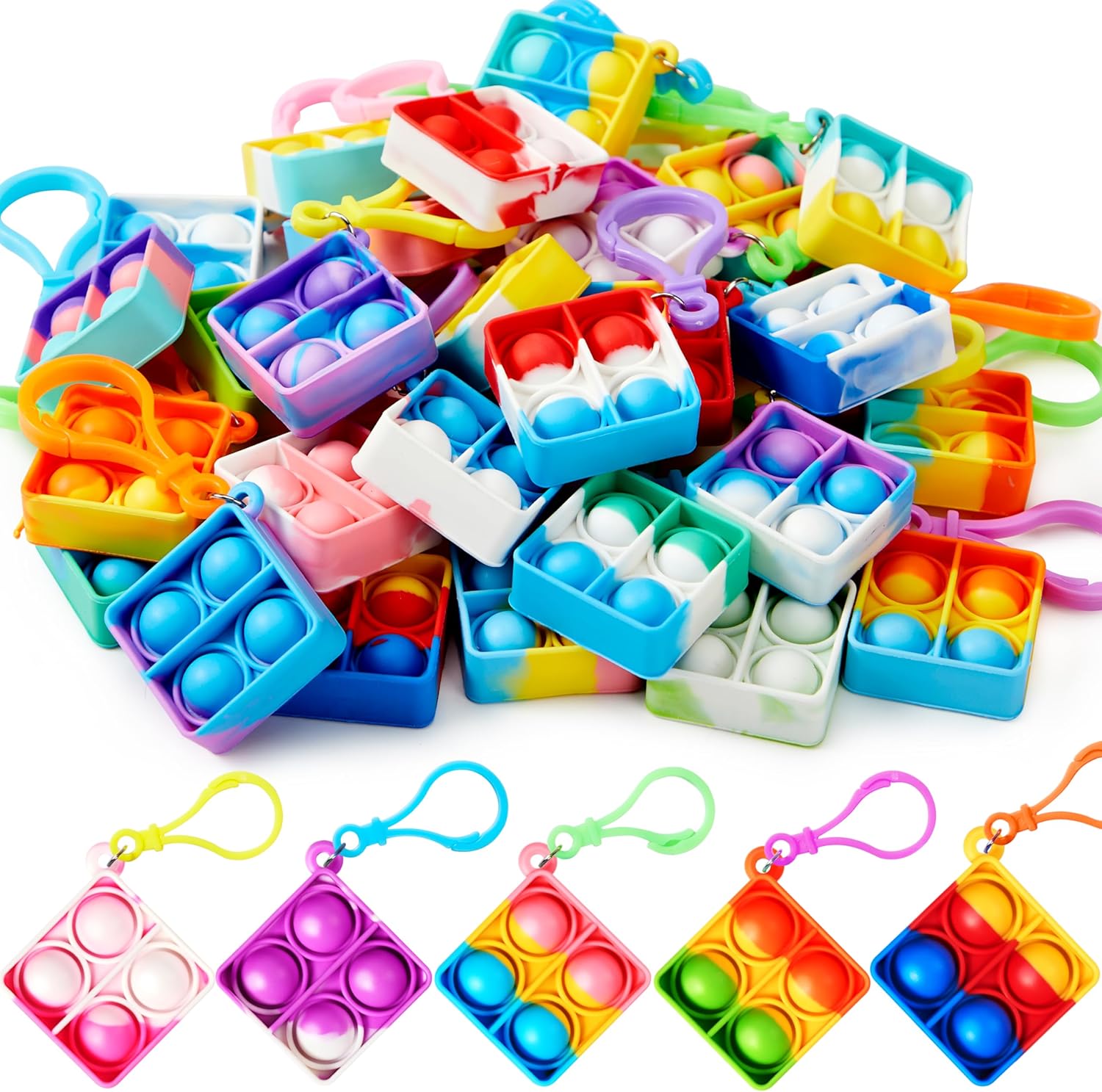 JOYIN Square Pop Fidget Keychain Mini Fidget Toys Bulk 30 Pack Party Favors for...