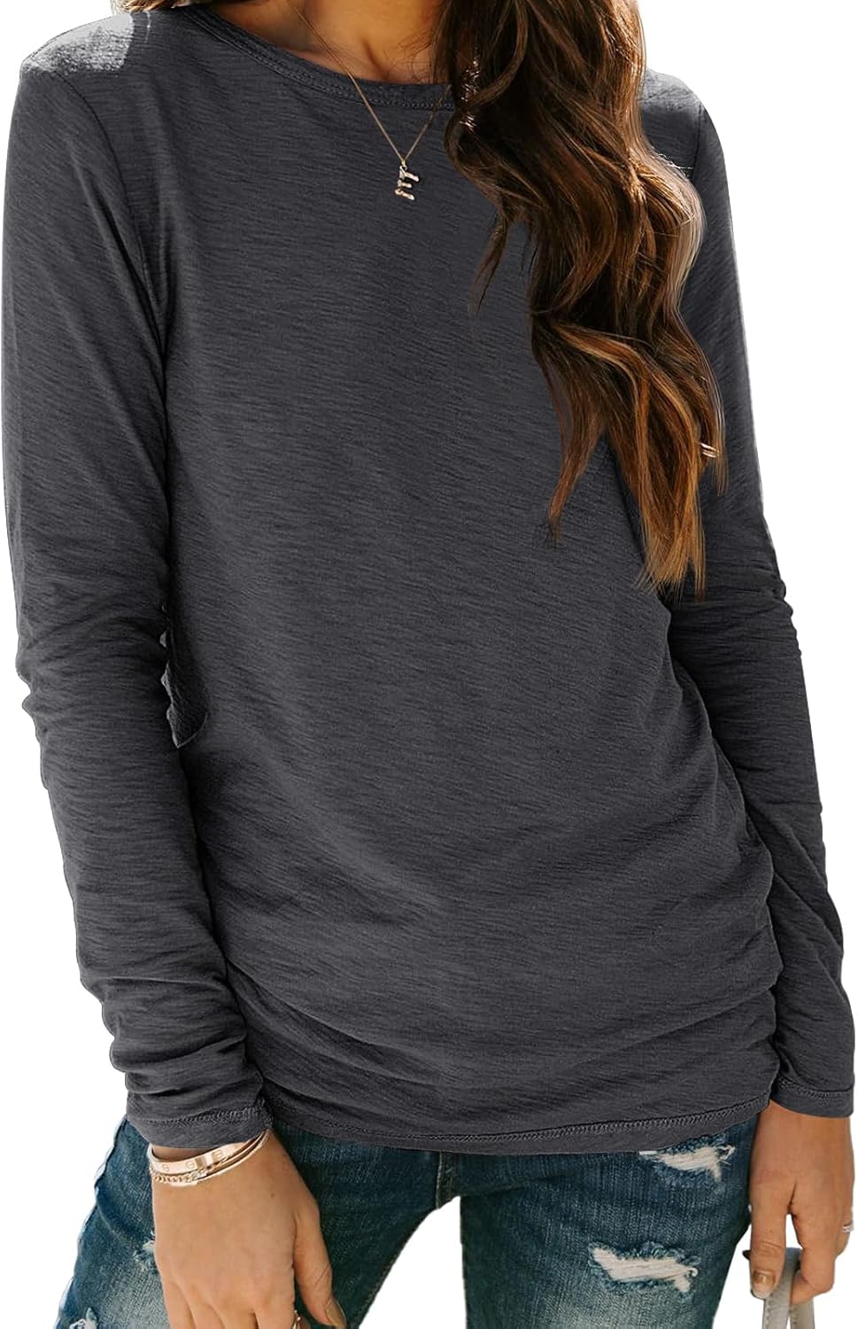 AUTOMET Womens Long Sleeve, Special Round Neck Shirts, Innovative Basic Tee for...