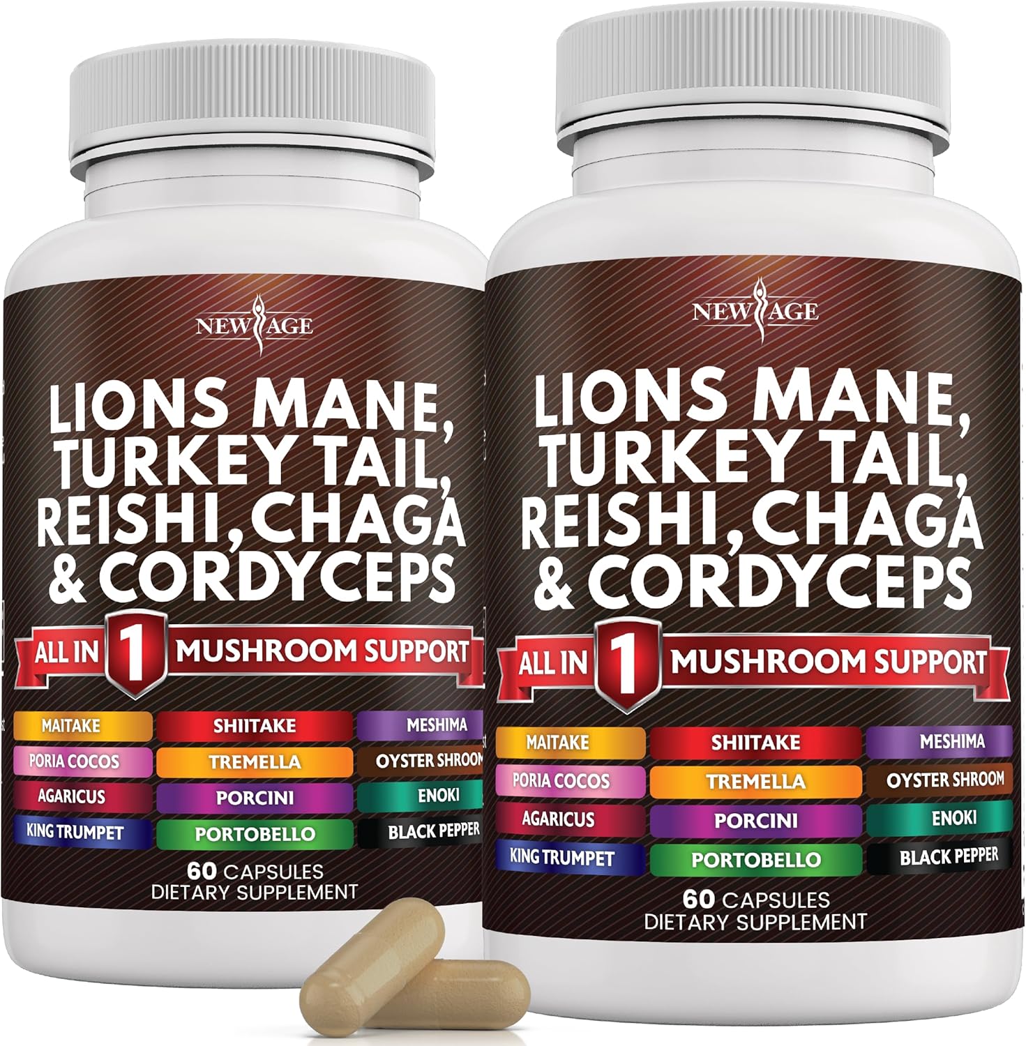NEW AGE Lions Mane 3000mg 20in1 Mushroom Supplement with Turkey Tail 2000mg Reis...