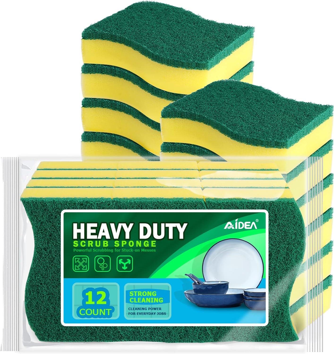 AIDEA Heavy Duty Scrub Sponge-12 Count, Cleaning S...
