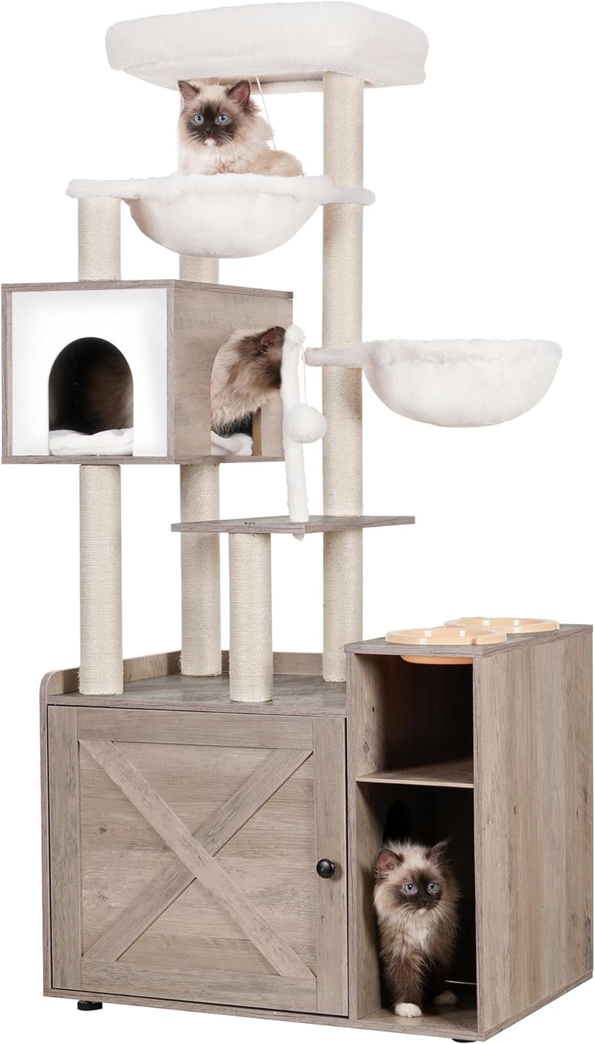 Hey-brother Cat Tree, Innovative Cat Furniture with Litter Box Enclosure, Modern...