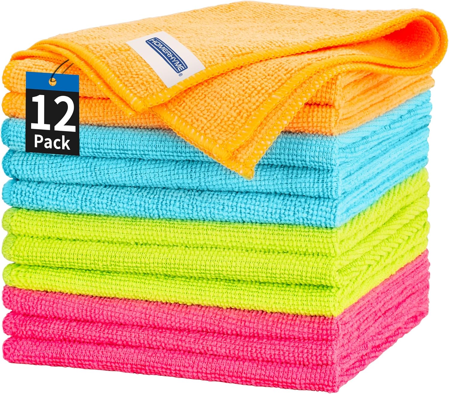 HOMERHYME Microfiber Cleaning Cloth, 12 Pack Cleaning Rags, 12" x 12" Microfiber...