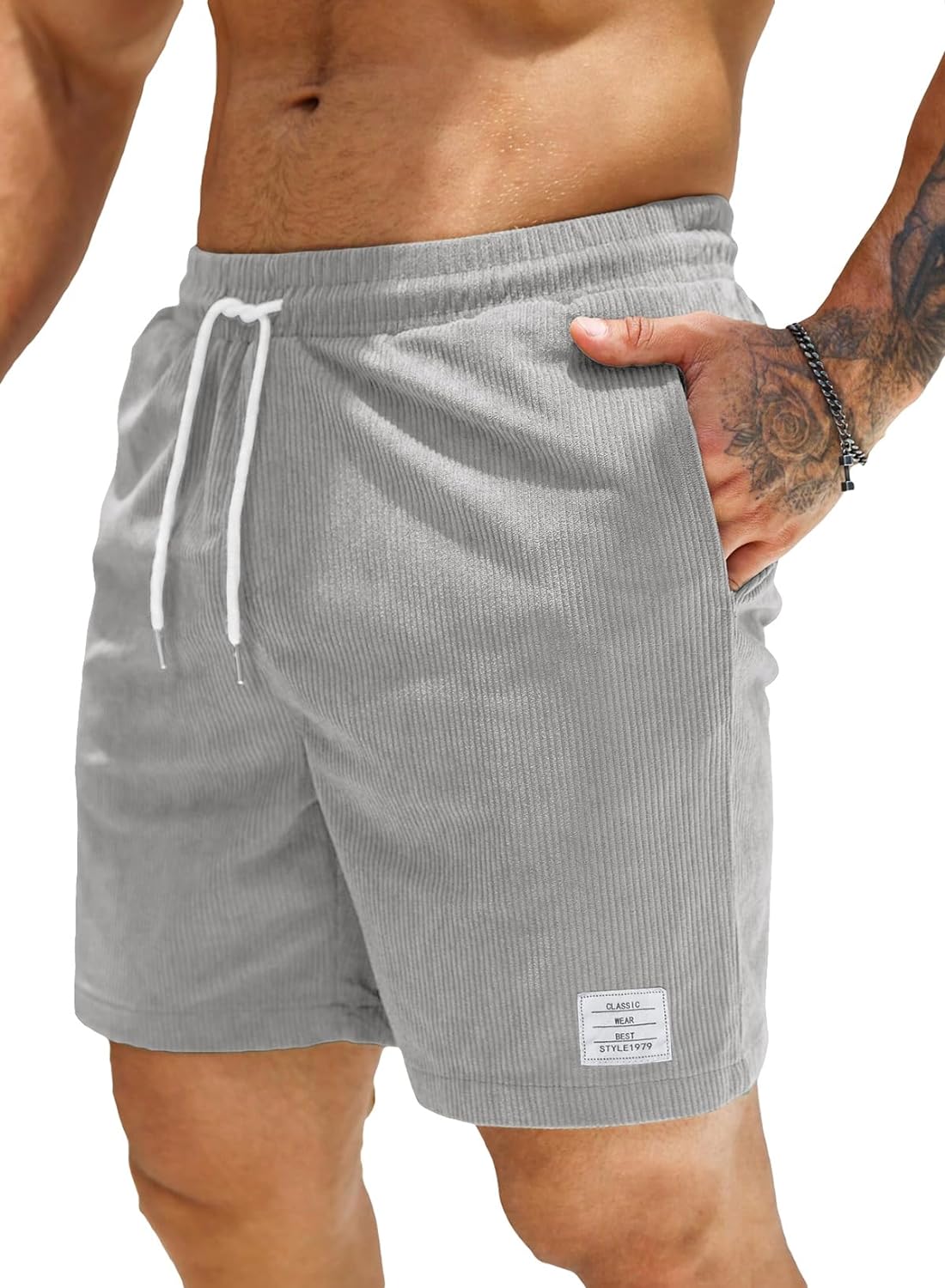 Elegancity Mens Corduroy Shorts Casual Sports Drawstring Summer Jogging Shorts w...