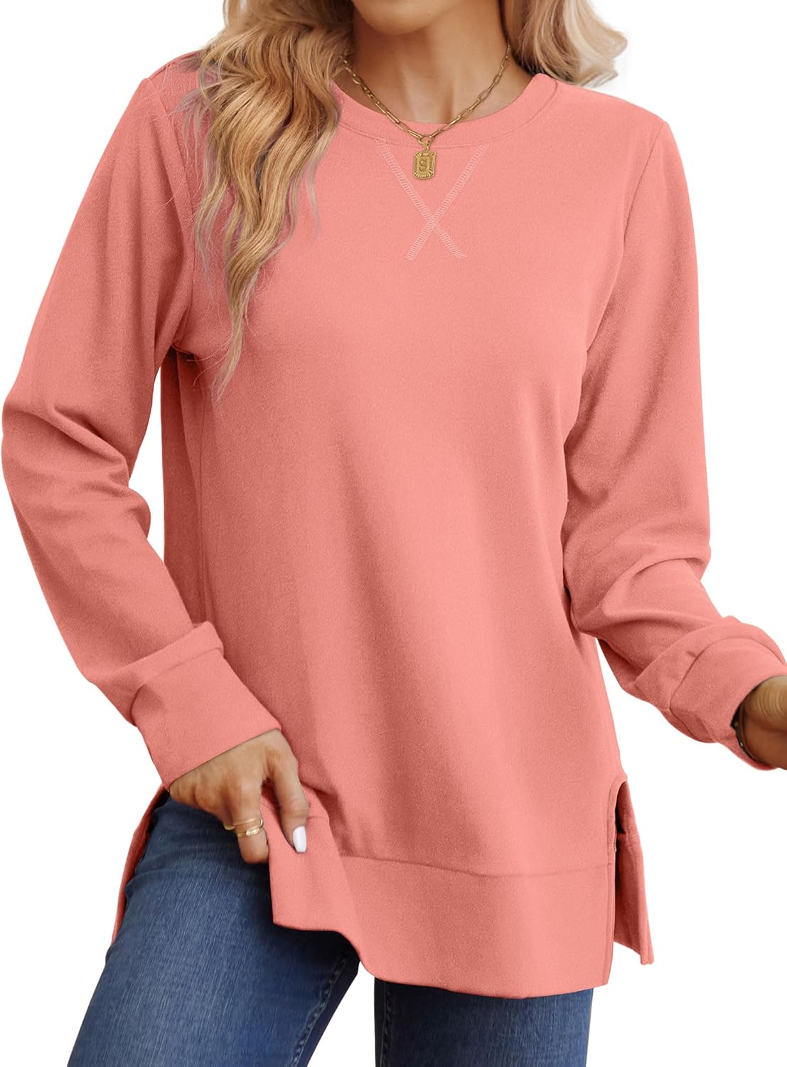 Saloogoe Sweatshirt for women Side Split Fall Fash...