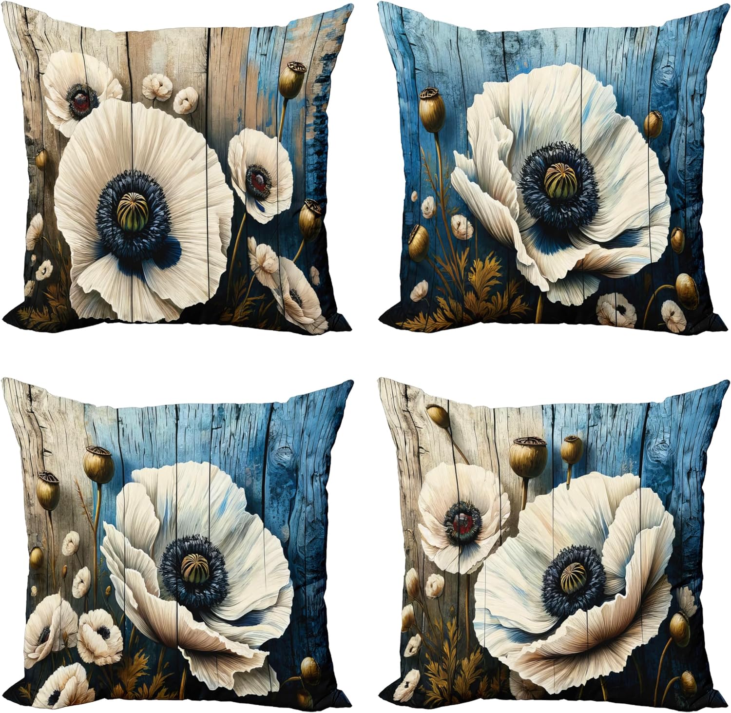 Ambesonne Flower Throw Pillow Cushion Cover Set, Special Rustic Floral Motif wit...