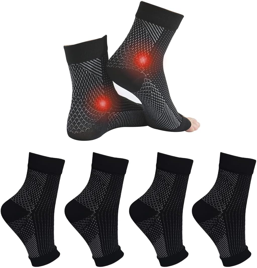 4 Pairs Plantar Fasciitis Socks Neuropathy Socks Ankle Compression Socks for Wom...