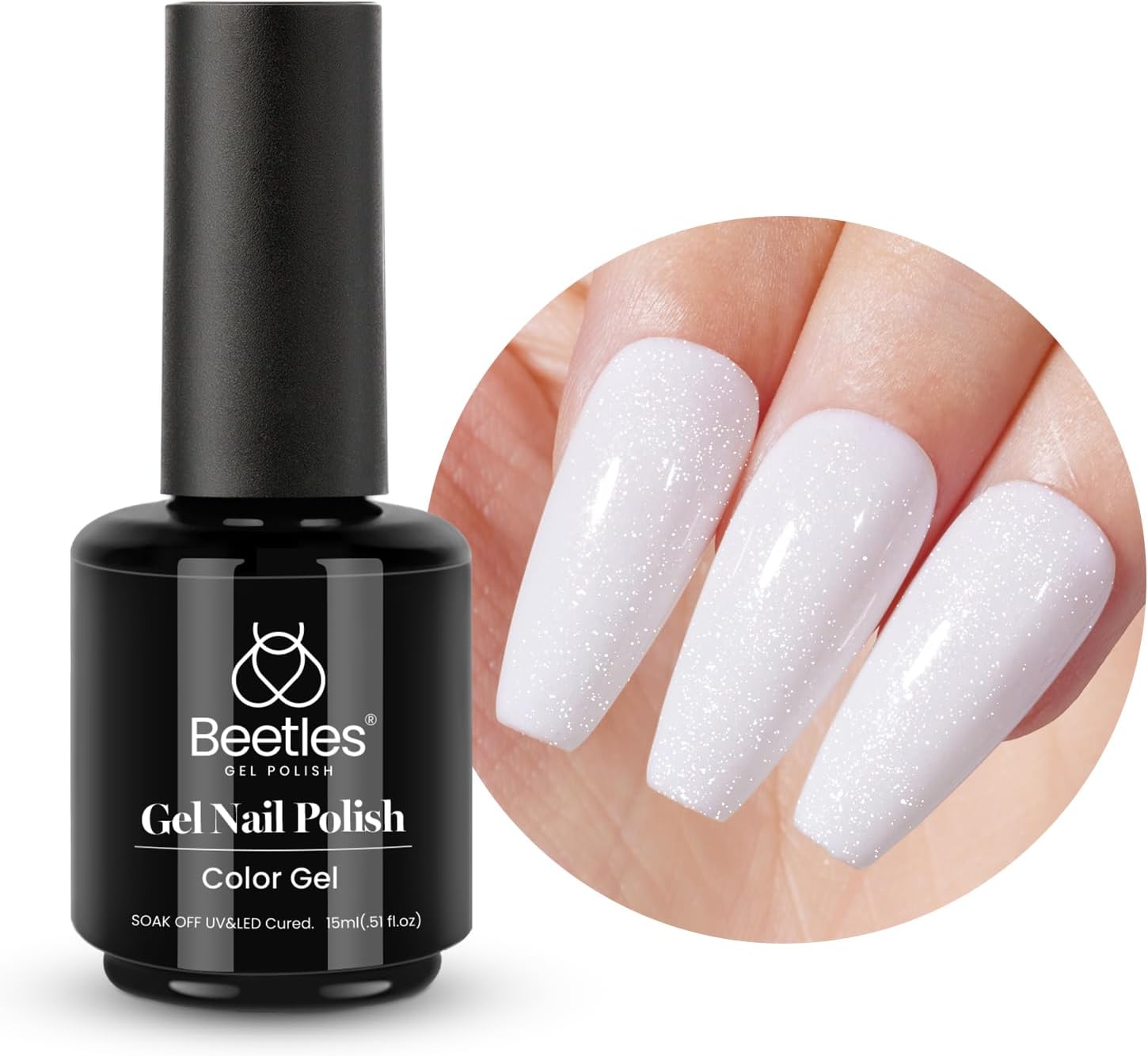 beetles Gel Polish, Special 15mL White Glitters Gel for Manicure, Innovative Mil...