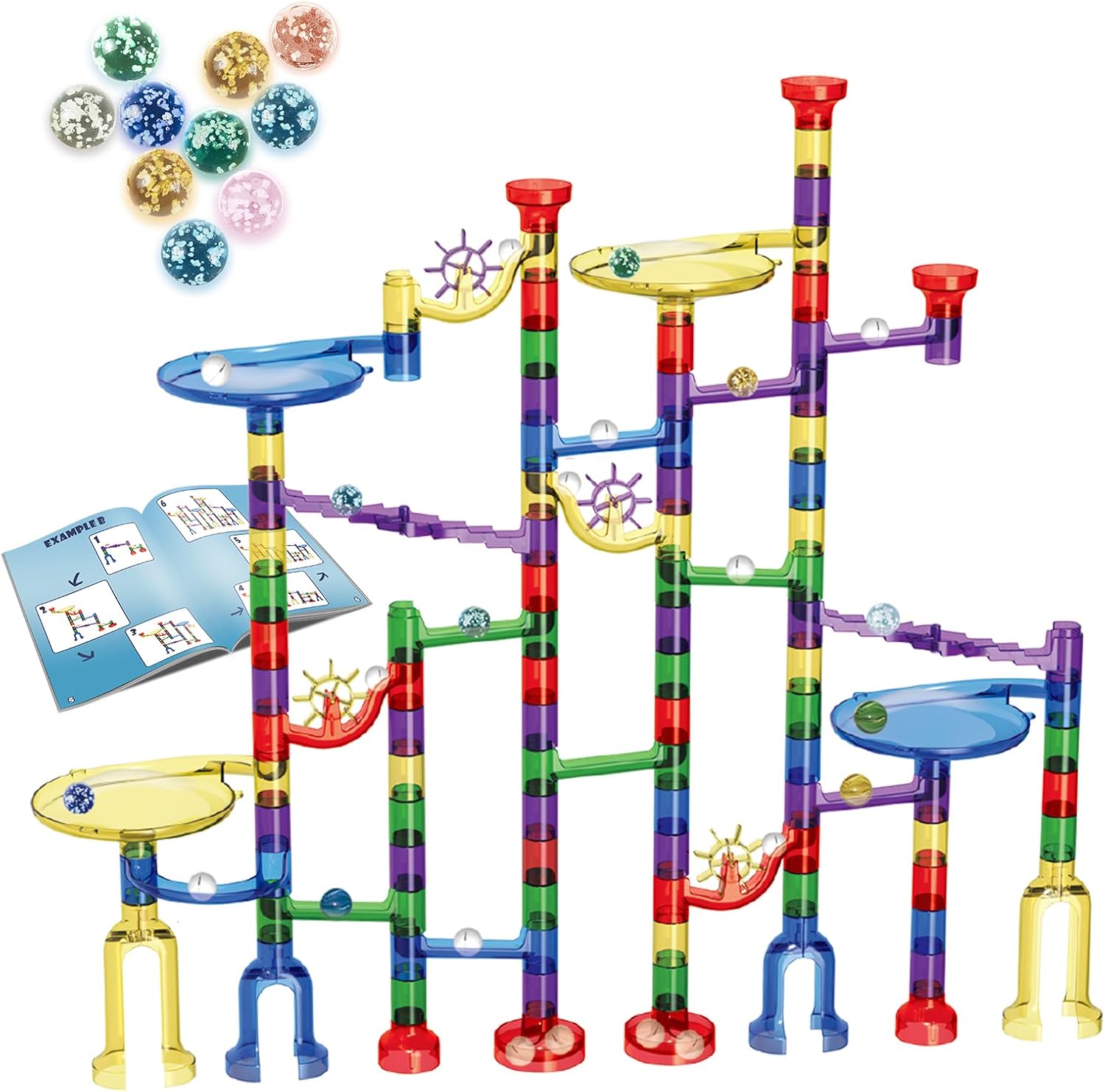 Glowing Marble Run Super Set, Innovative Marble Track with Glow-in-the-Dark Marb...