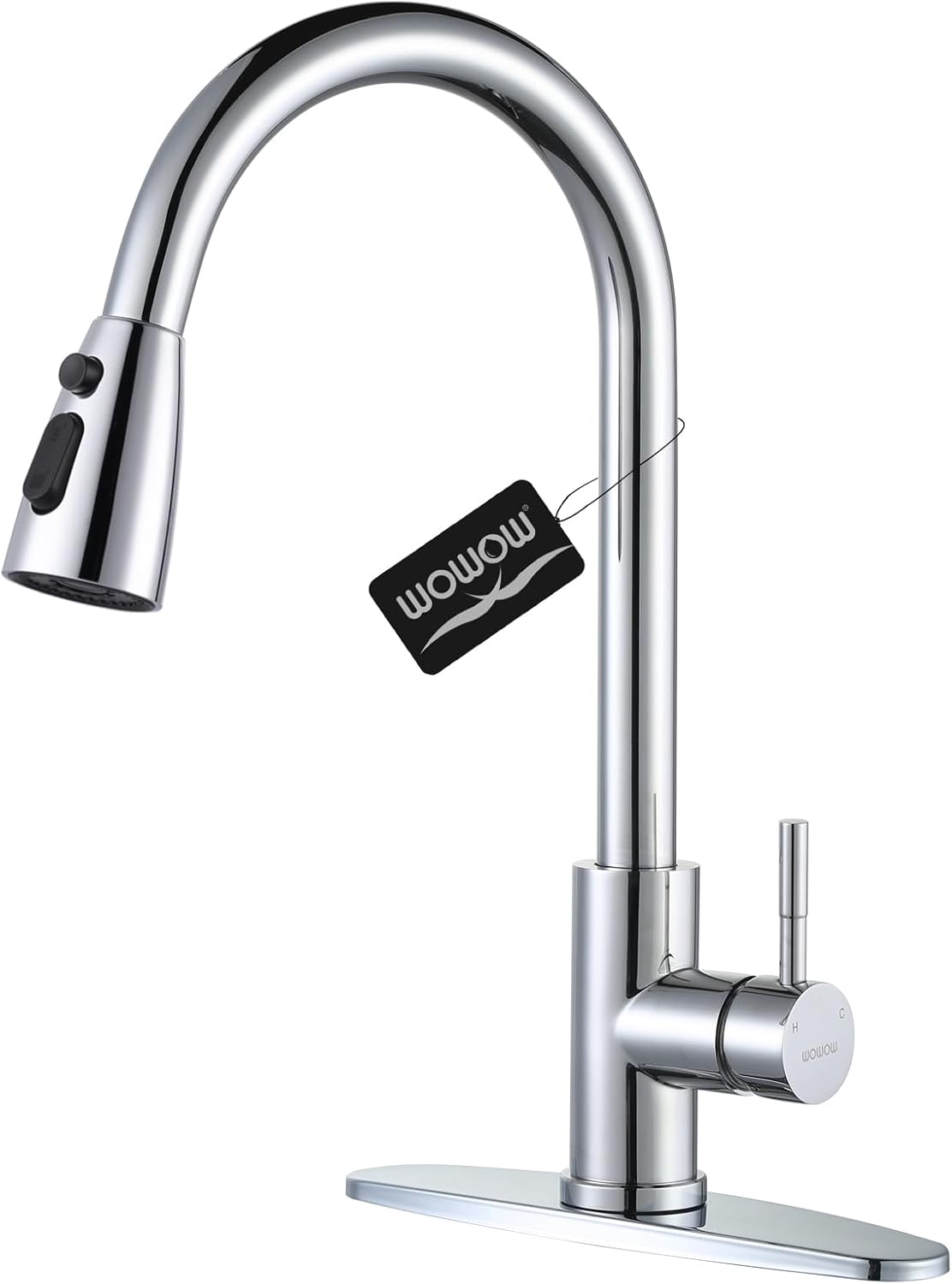 Chrome Kitchen Faucet with Sprayer, WOWOW Pull Down Kitchen Sink Faucet Stainles...