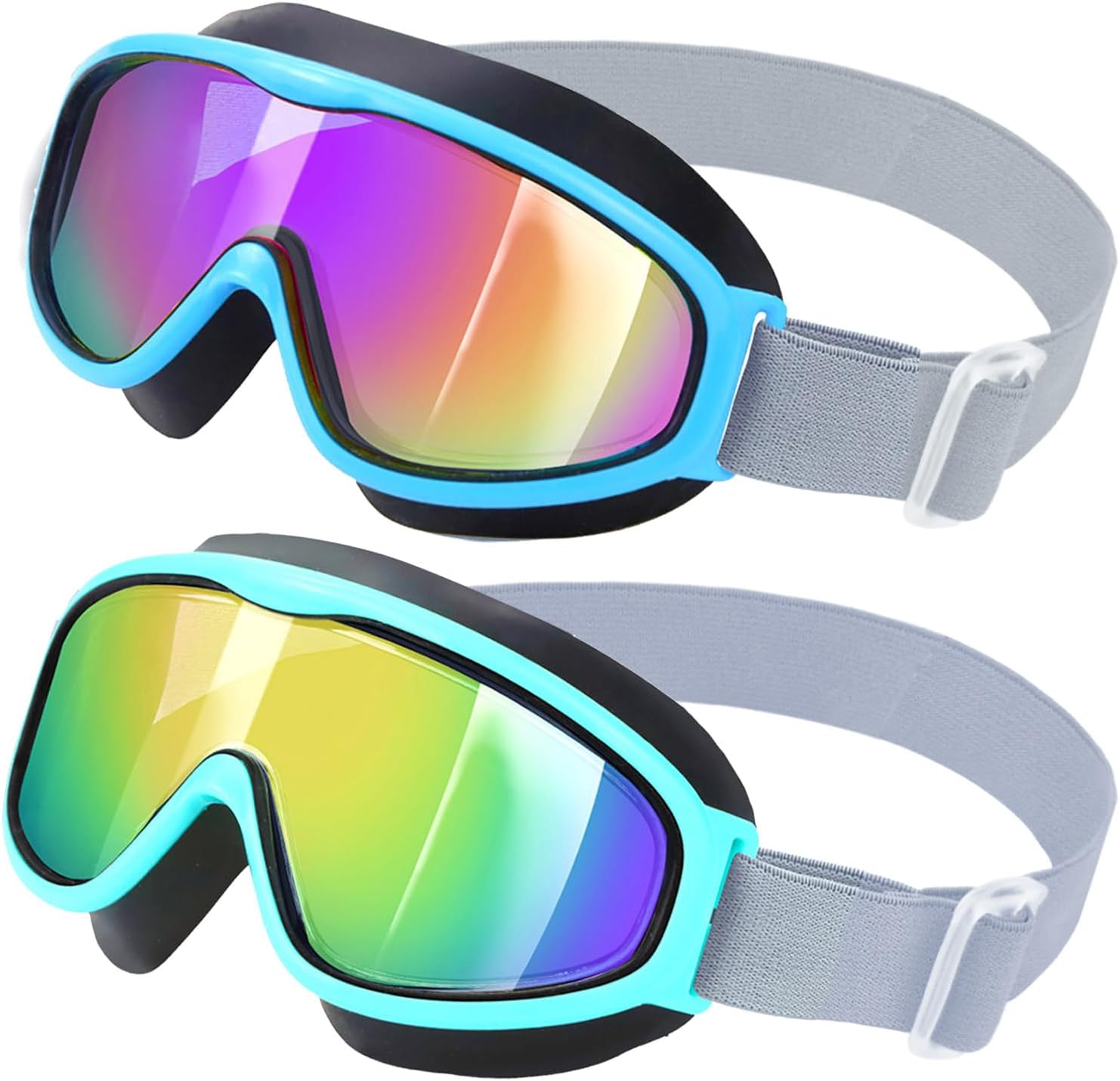 Vvinca 2pc Kids-Goggles with Elastic Fabric Strap, Wide View Anti Fog UV Shatter...