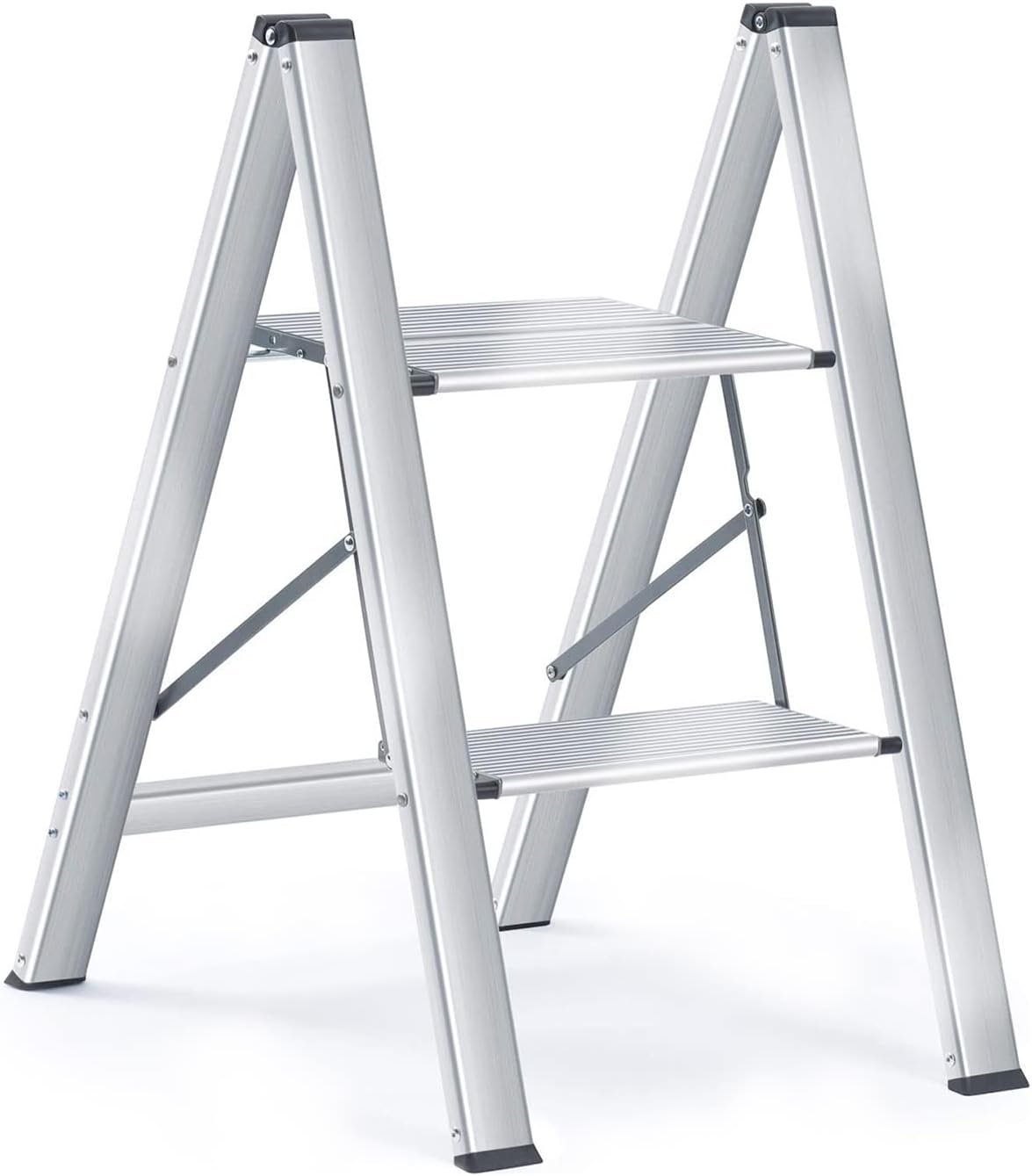 Nestling 2 Step Ladder Aluminum, Lightweight Folding Ladder 2 Step with Wide Ant...