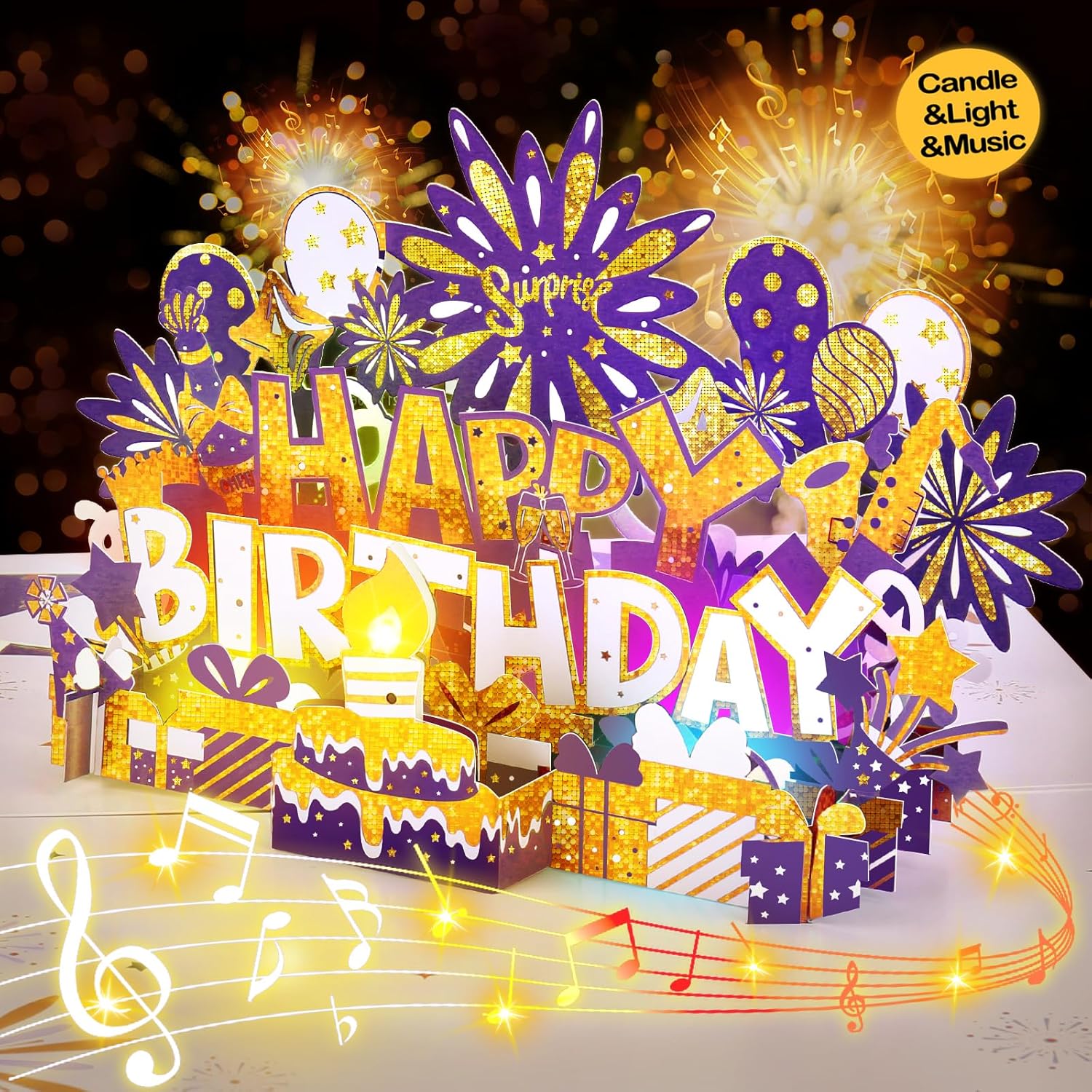 Birthday Card, Special Musical Pop Up Birthday Cards with Light, Innovative Blow...